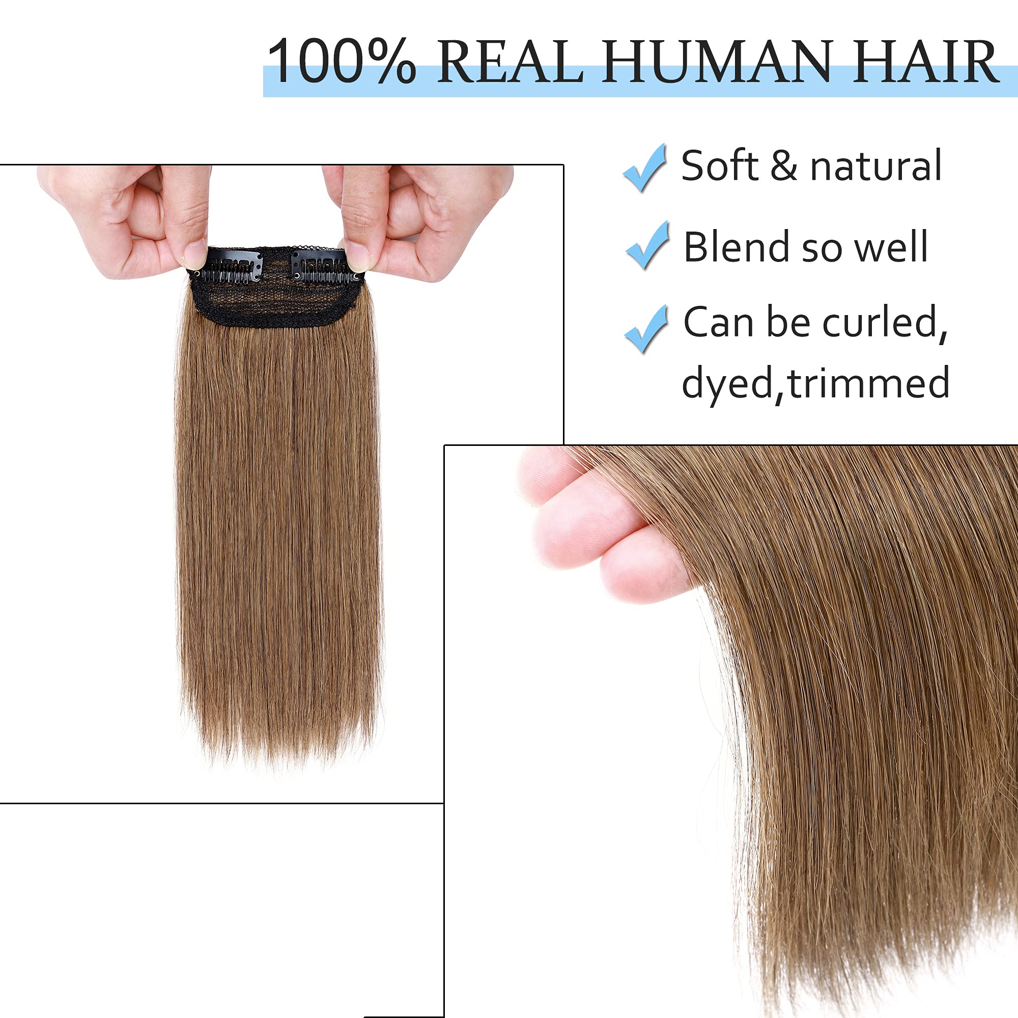 Sego 2 Pcs Clip In Short Hair Extensions 4 Inch 16G 100% Human Hair Hairpiece Human Hair Toppers For Women With Thinning Hair Ad