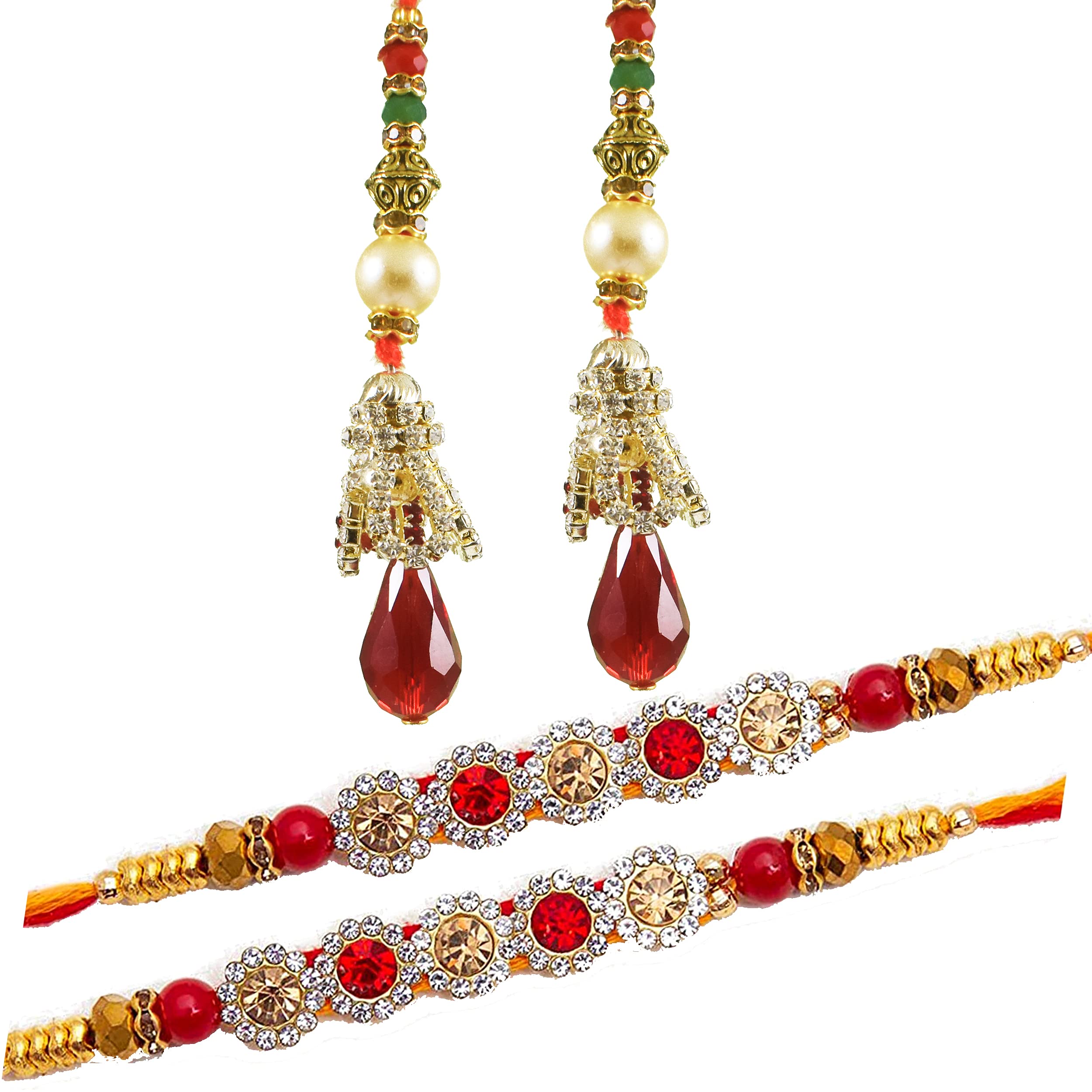 Urvi Creations 2 Pcs Red Stone Rakhi With Diamond Bhabhi Bangle Lumba Chuda Rakhi Kids For Brother Bhaiya Bhai Kids Rakhi Gift F