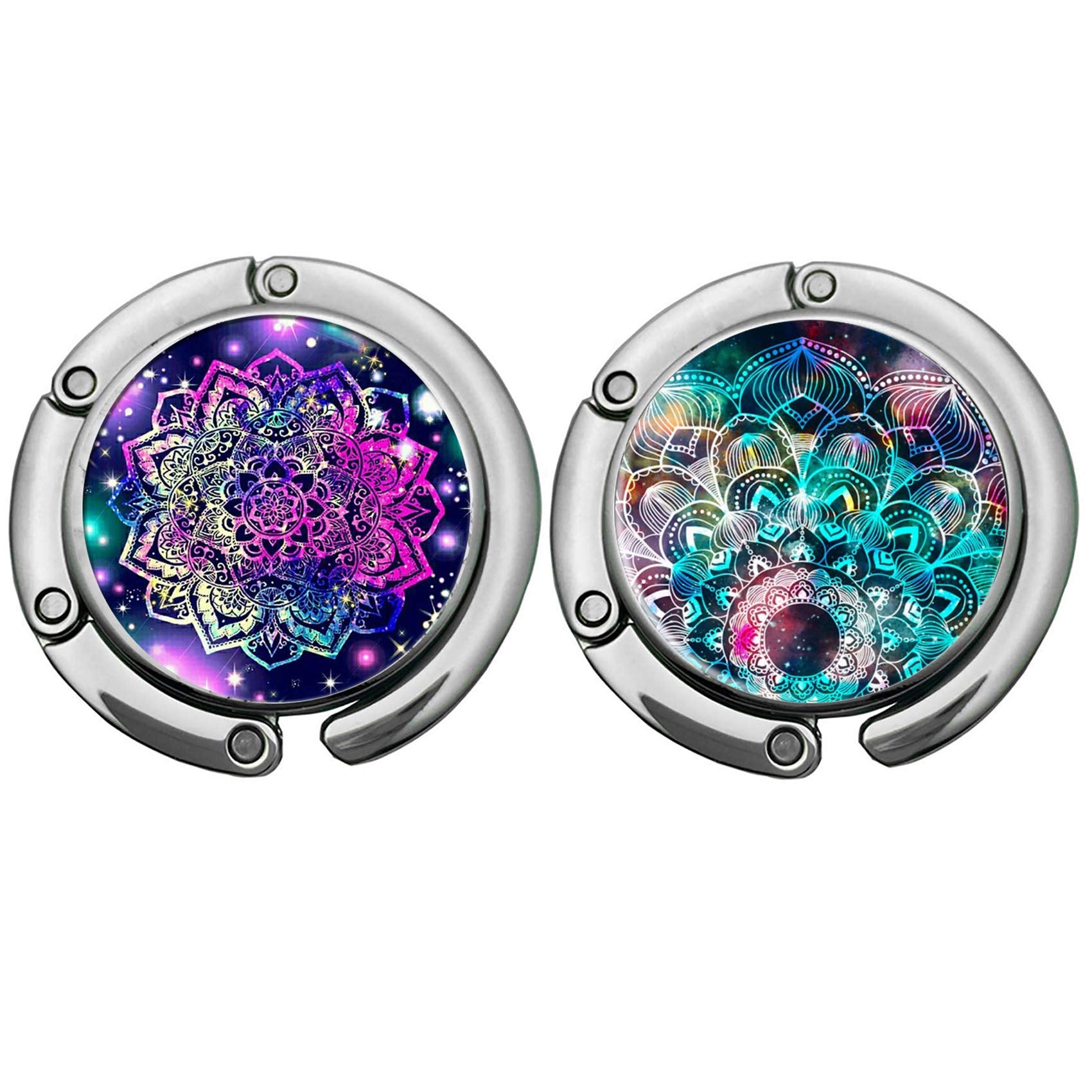 Bosketo Foldable Purse Hook Womens Bag Table Hanger Collection Desk Hooks for Purse (2pack Mandala-Hook)