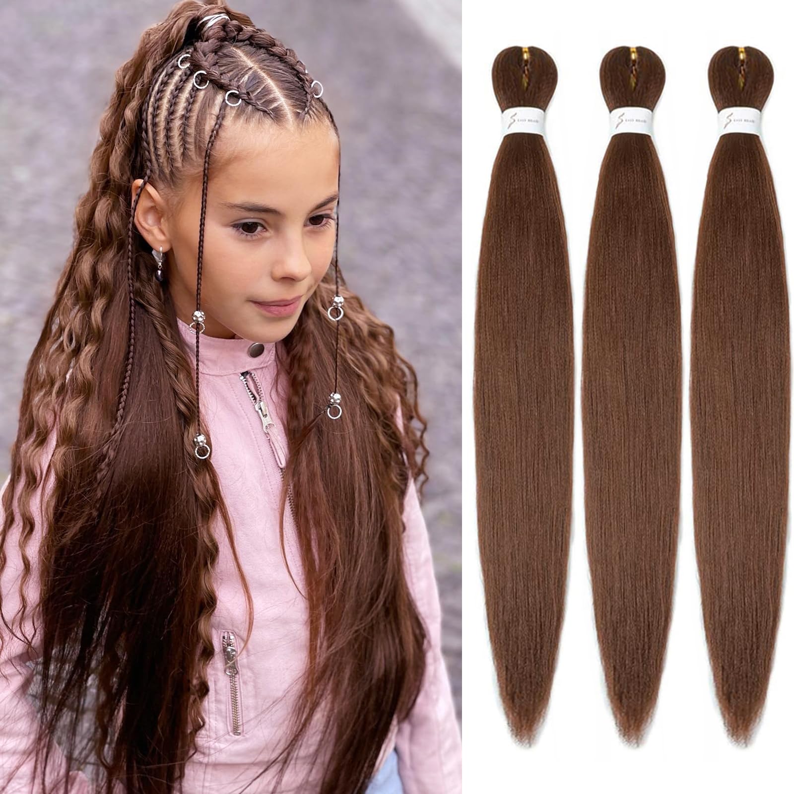 Iximii 3 Packs #30 Braiding Hair Pre Stretched 26 Inch Pre-Stretched Kanekalon Hair Straight Crochet Braids Soft Yaki Texture Ho