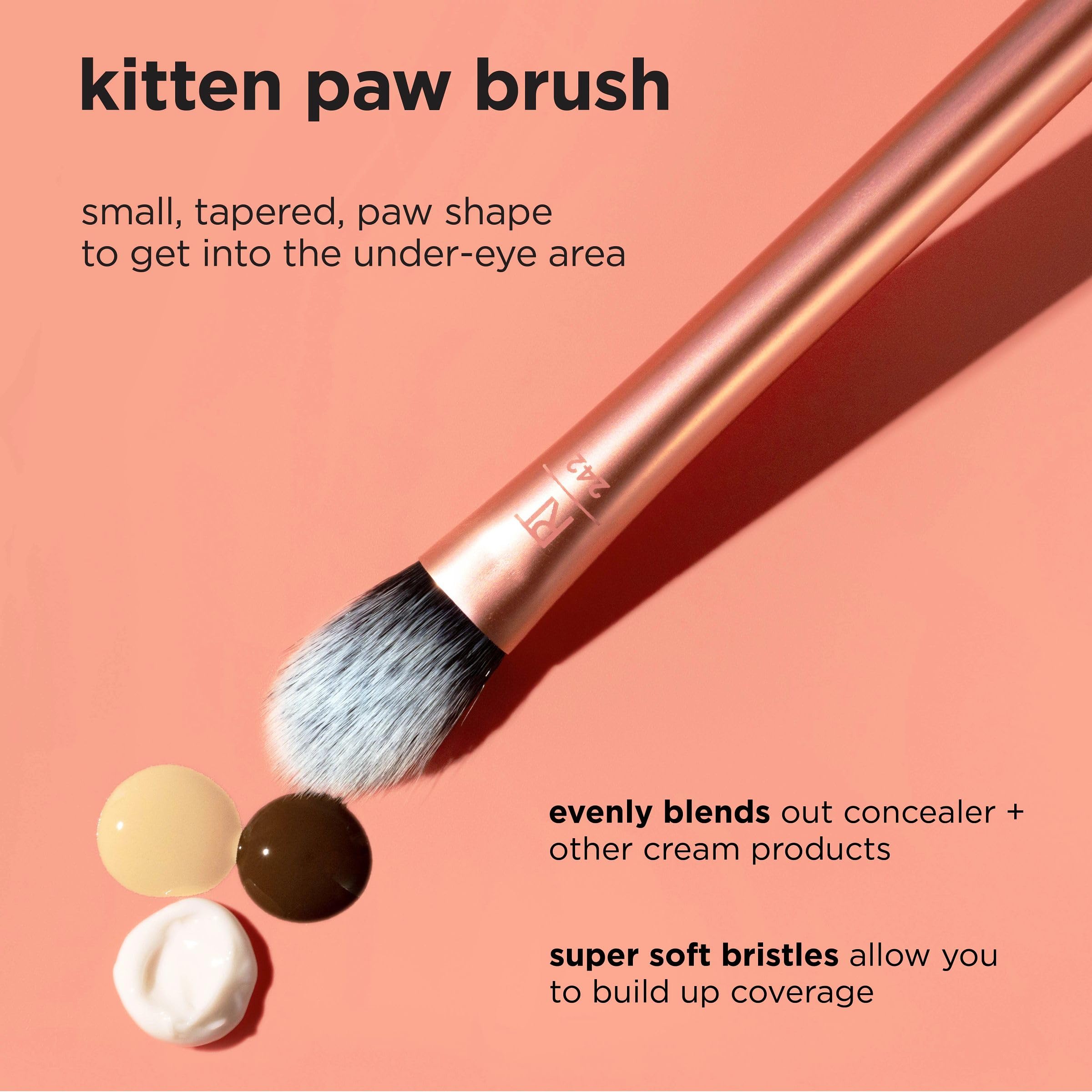 Real Techniques Brightening Concealer Makeup Brush, Viral Kitten Paw Brush Conceals Under Eyes, & Imperfections, Cover Dark Circ