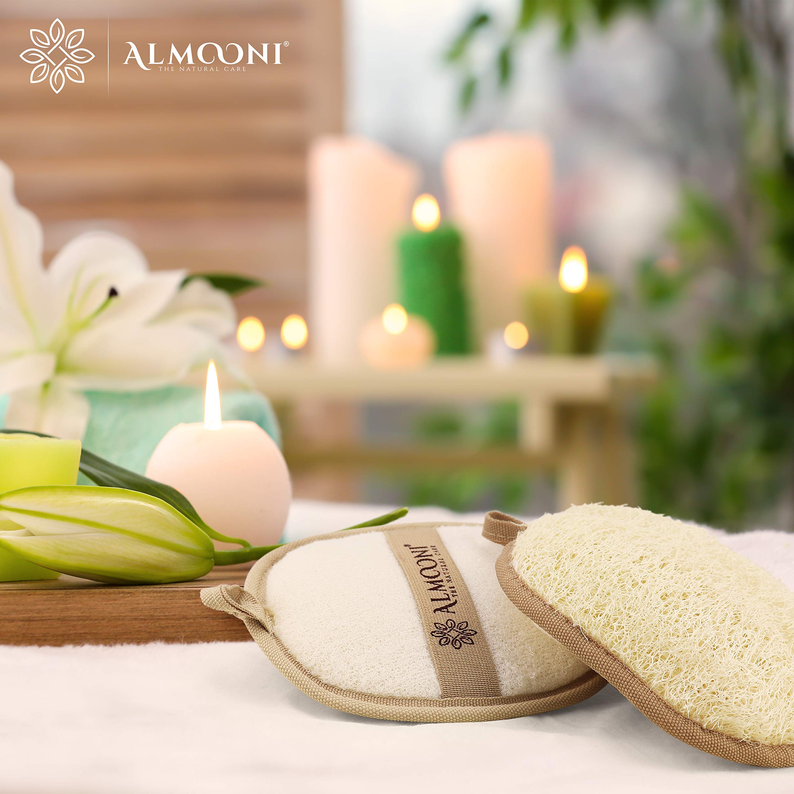 Almooni Premium Exfoliating Loofah Pad Body Scrubber, Made With Natural Egyptian Shower Loofa Sponge That Gets You Clean, Not Ju
