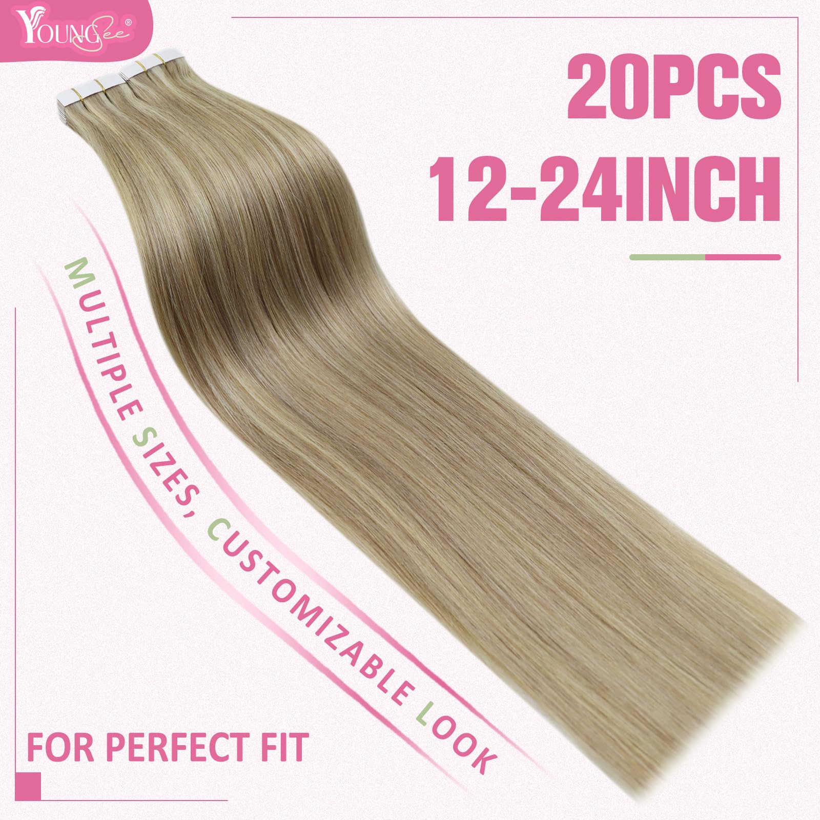 YoungSee Tape in Extensions Human Hair Highlight Blonde Invisible Tape in Hair Extensions Human Hair Blonde Highlight Hair Exten