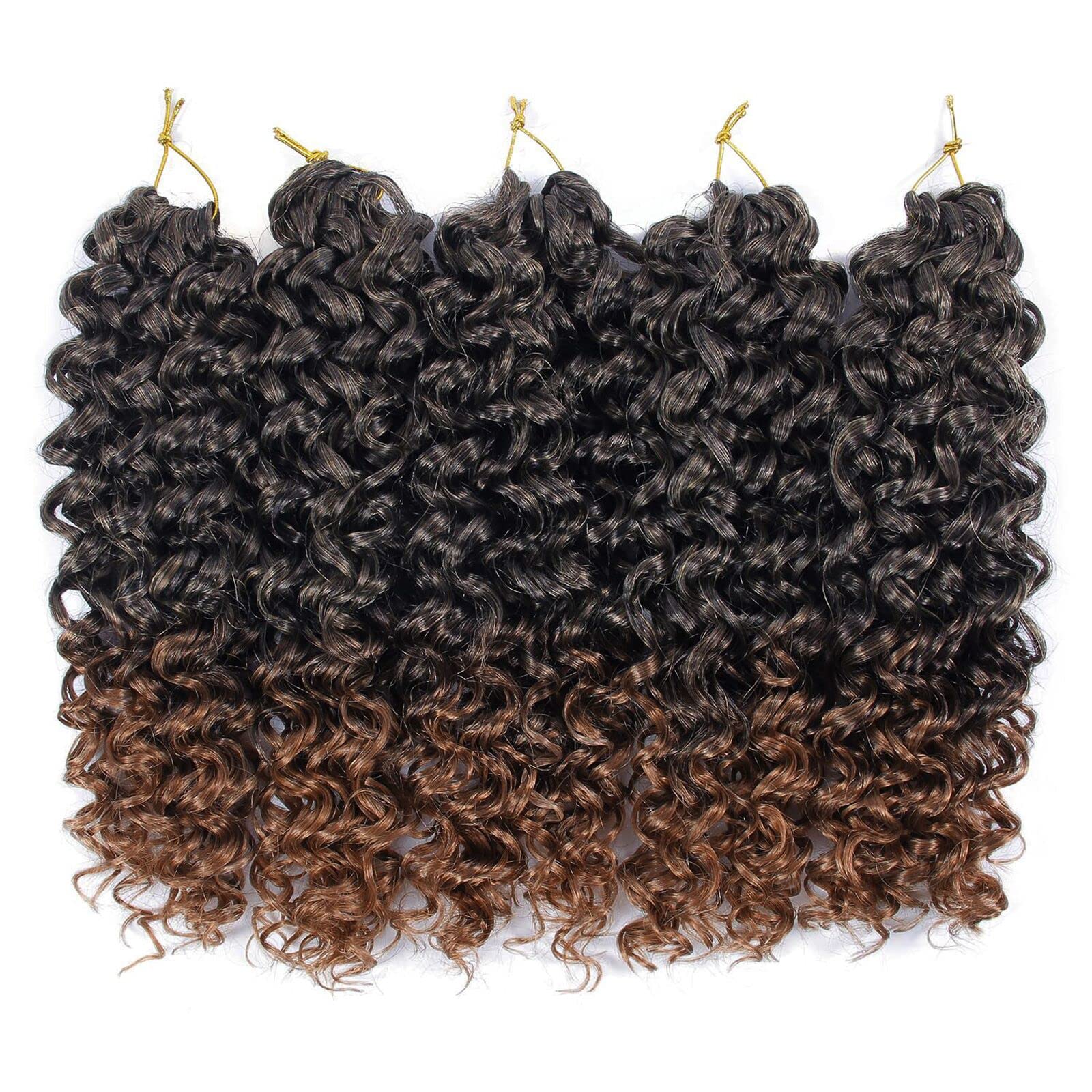 Gogo Curl Crochet Hair 14Inch Beach Curl Crochet Hair Bohemian Crochet Braids Ombre Brown Deep Wave Braiding Hair Extensions (14