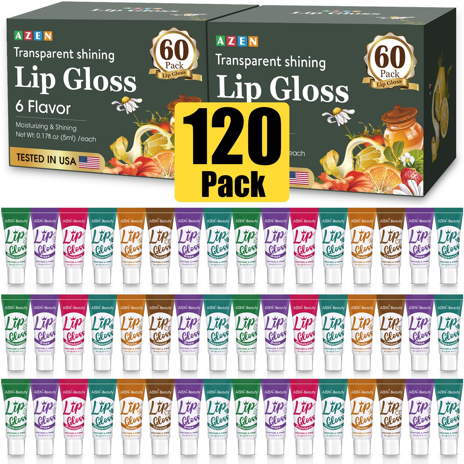 AZEN 120 Pack Lip Gloss Set, Clear Lip Gloss Bulk, Lip Oil for Dry Cracked Lips Moisturizing Hydrating Nourishing with Vitamin E