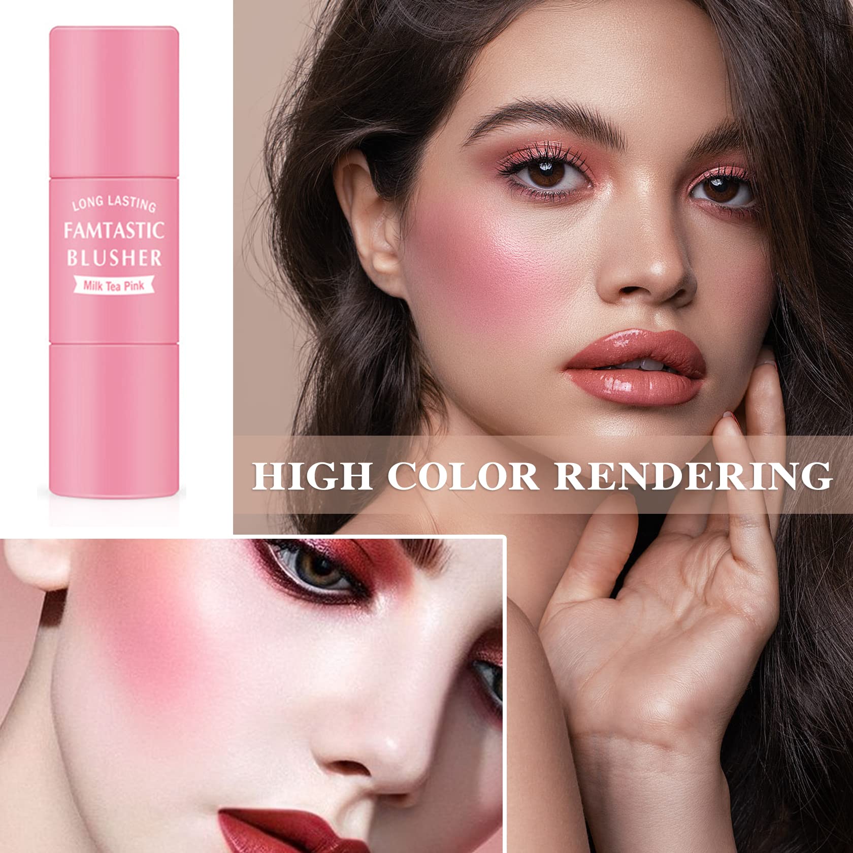Waterproof Multi Cream Blush Stick With Brush,Lightweight,Long-Lasting,Easy To Use,2 In 1 Multi Stick Blush For Cheeks & Lip Tin
