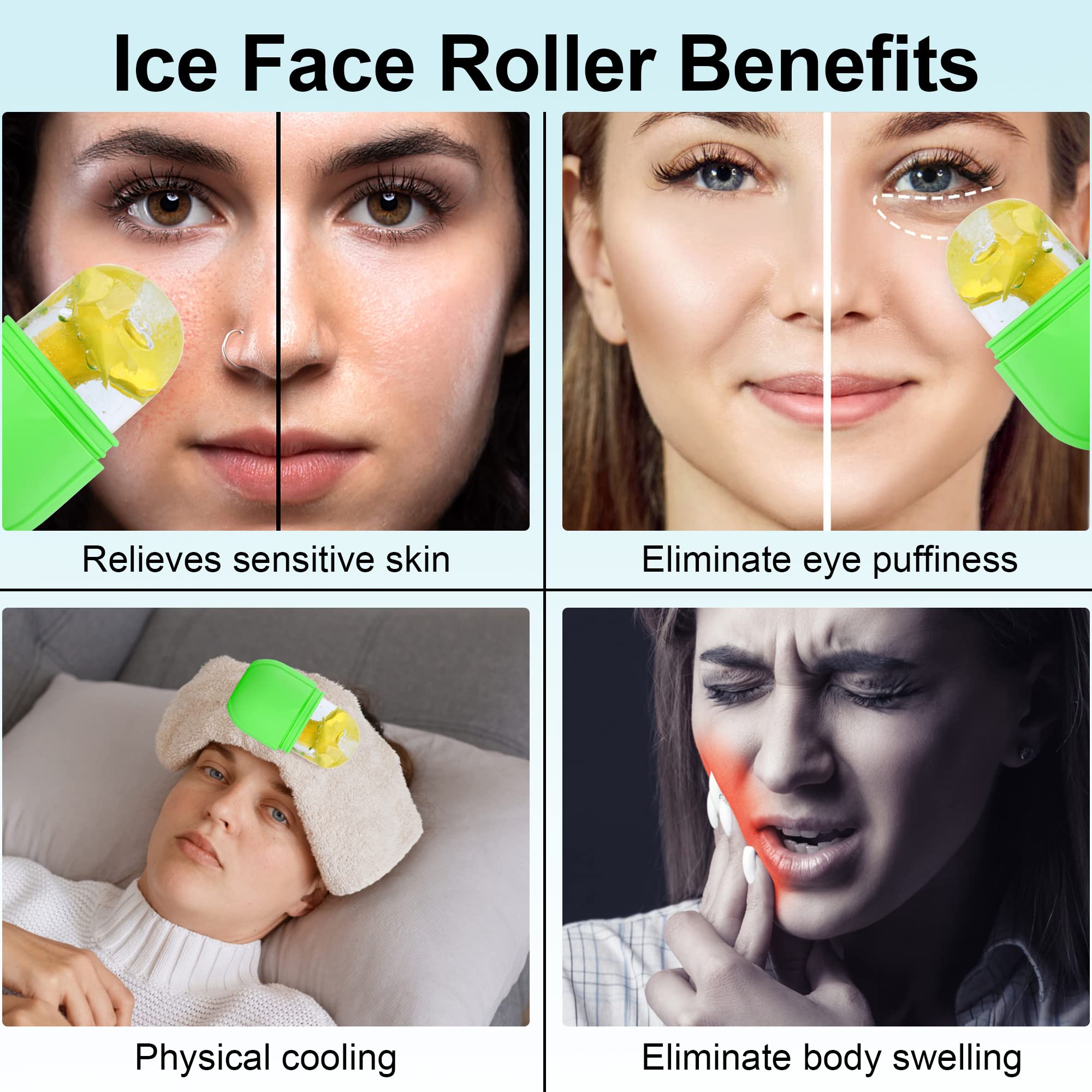 Ice Roller for Face and Eye, Silicone Ice Mold for Face,Facial Ice Roller Skin Care Tool for Eye Puffiness Relief & Remove Fine