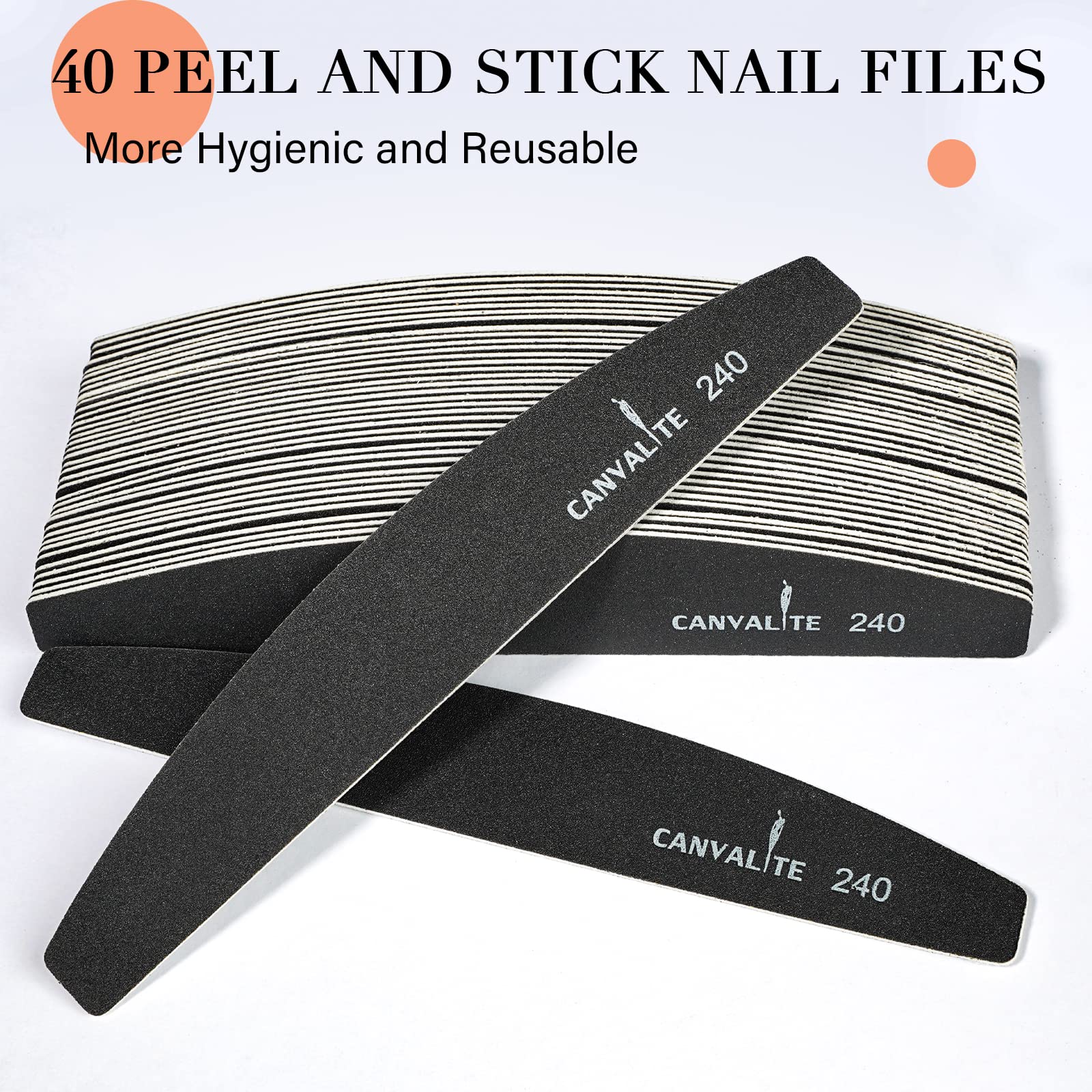 Canvalite 40 Pcs Nail File Reusable Peel And Stick Nail Files Replaceable Emery Boards Nail File For Natural Nails Professional