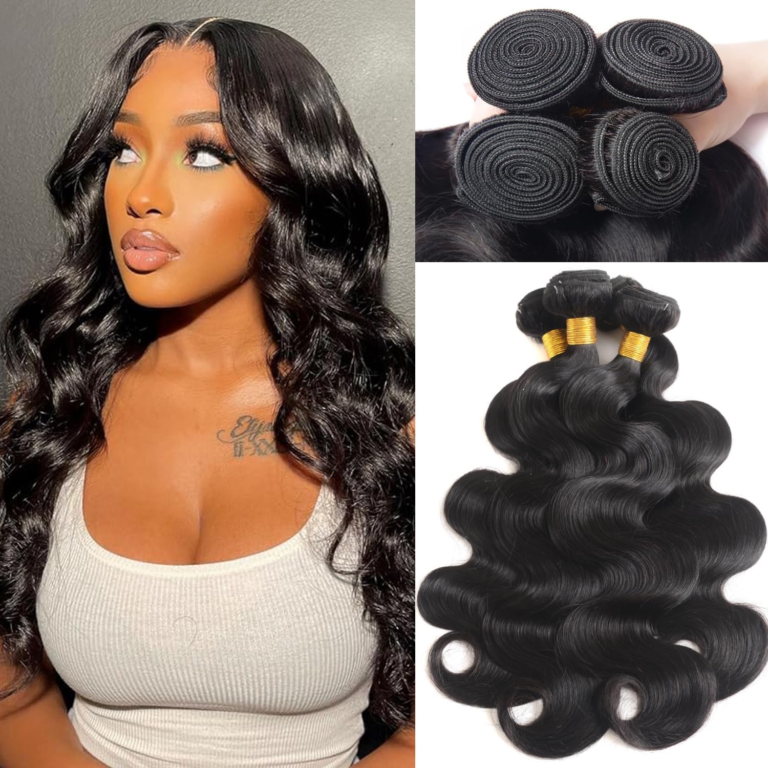Body Wave Human Hair Bundles 18 20 22 24 Inch 4 Bundles Human Hair 100% Unprocessed Virgin Human Hair Bundles Brazilian Body Wav