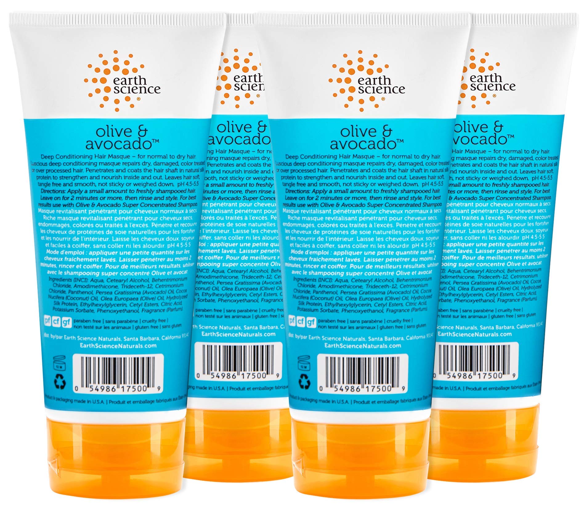 EARTH SCIENCE - Olive & Avocado Deep Conditioning Hair Masque: For Normal to Dry Hair (4 pk, 6 oz.)