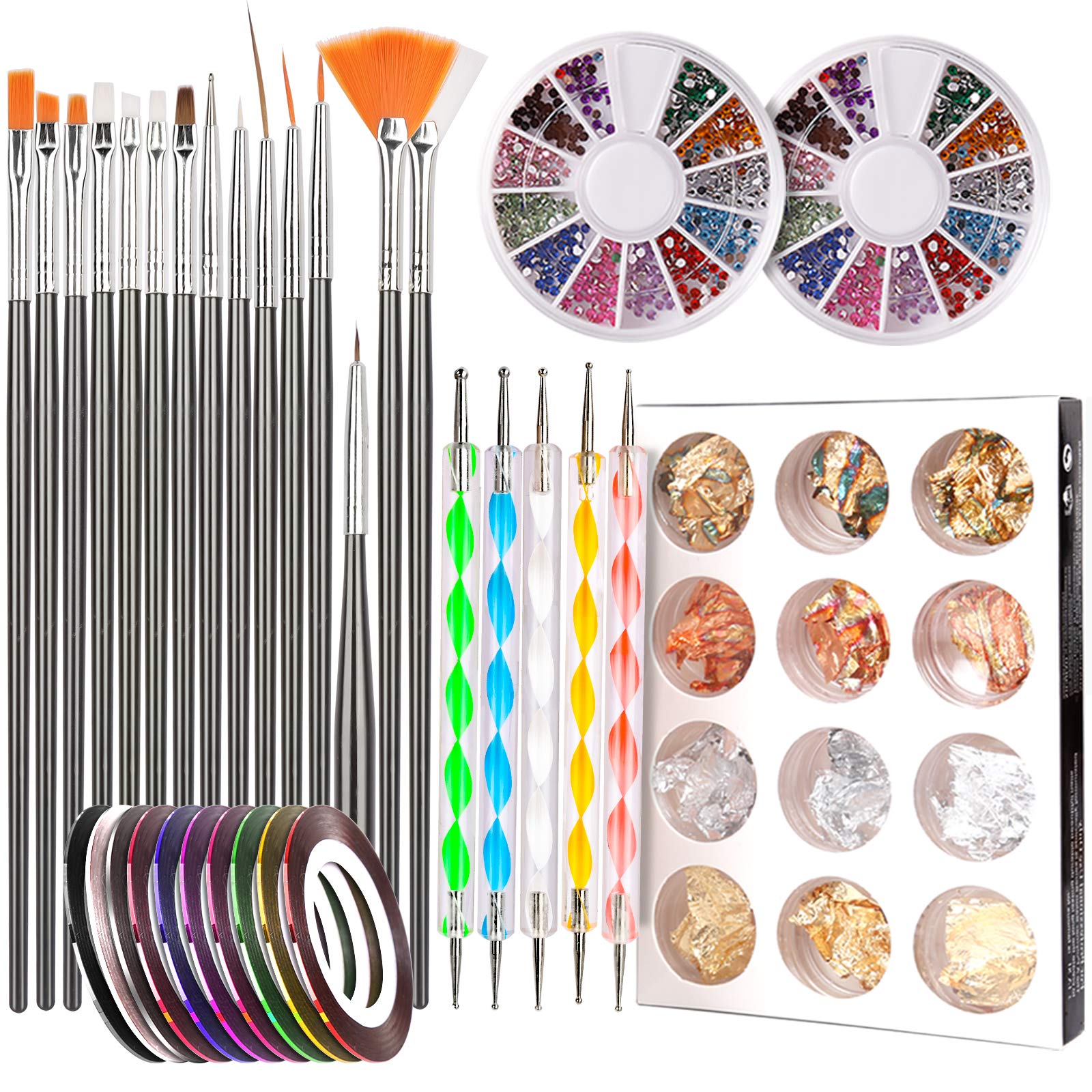 Teenitor Nail Pen Designer,Stamp Nail Art Tool With 15Pcs Nail Painting Brushes, Nail Dotting Tool, Nail Foil, Manicure Tape, Co