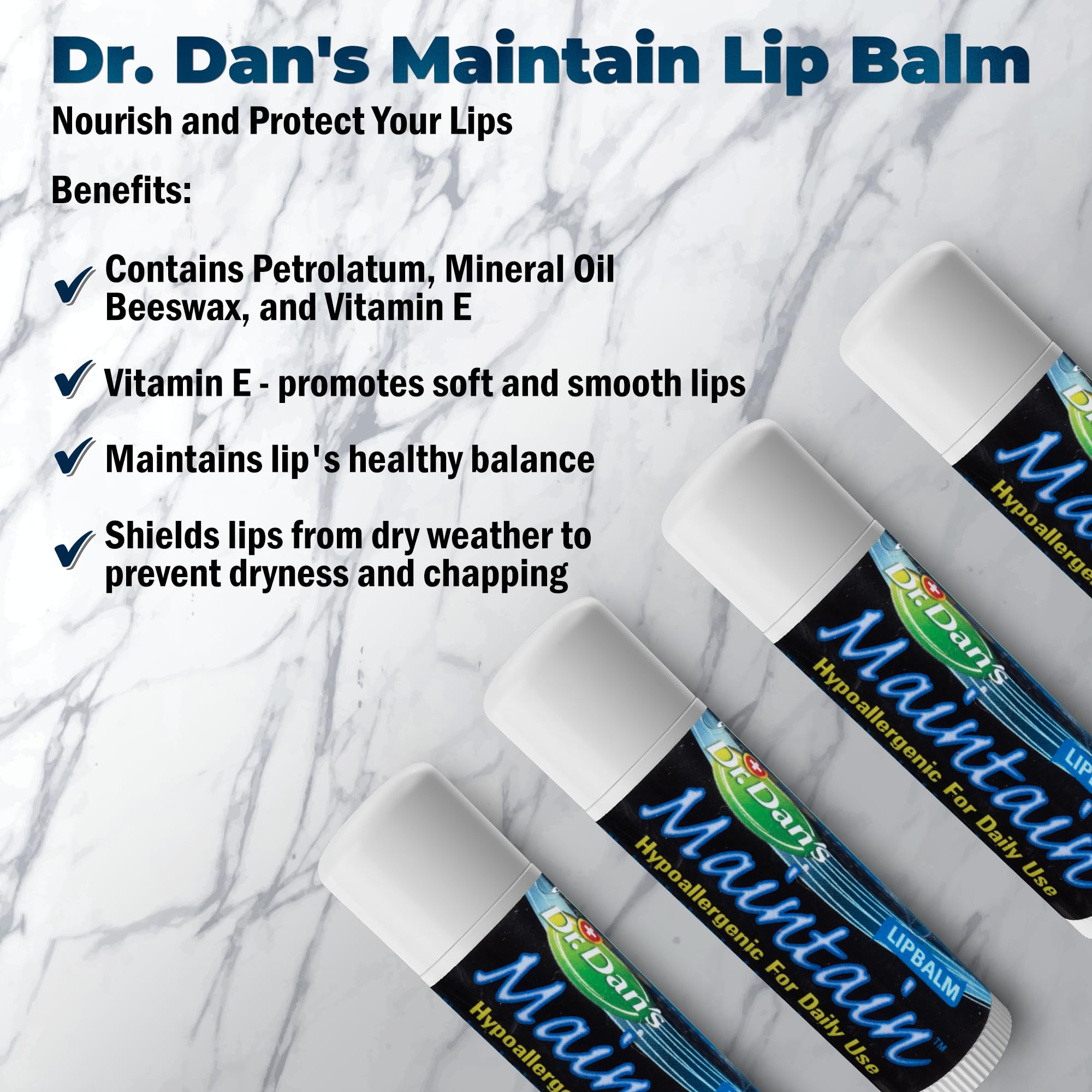 Dr. Dan's Maintain Lip Balm - Perfect for Everyday and Cortibalm aftercare, Mild Ingredients & Beeswax, Vitamin E Enriched for M