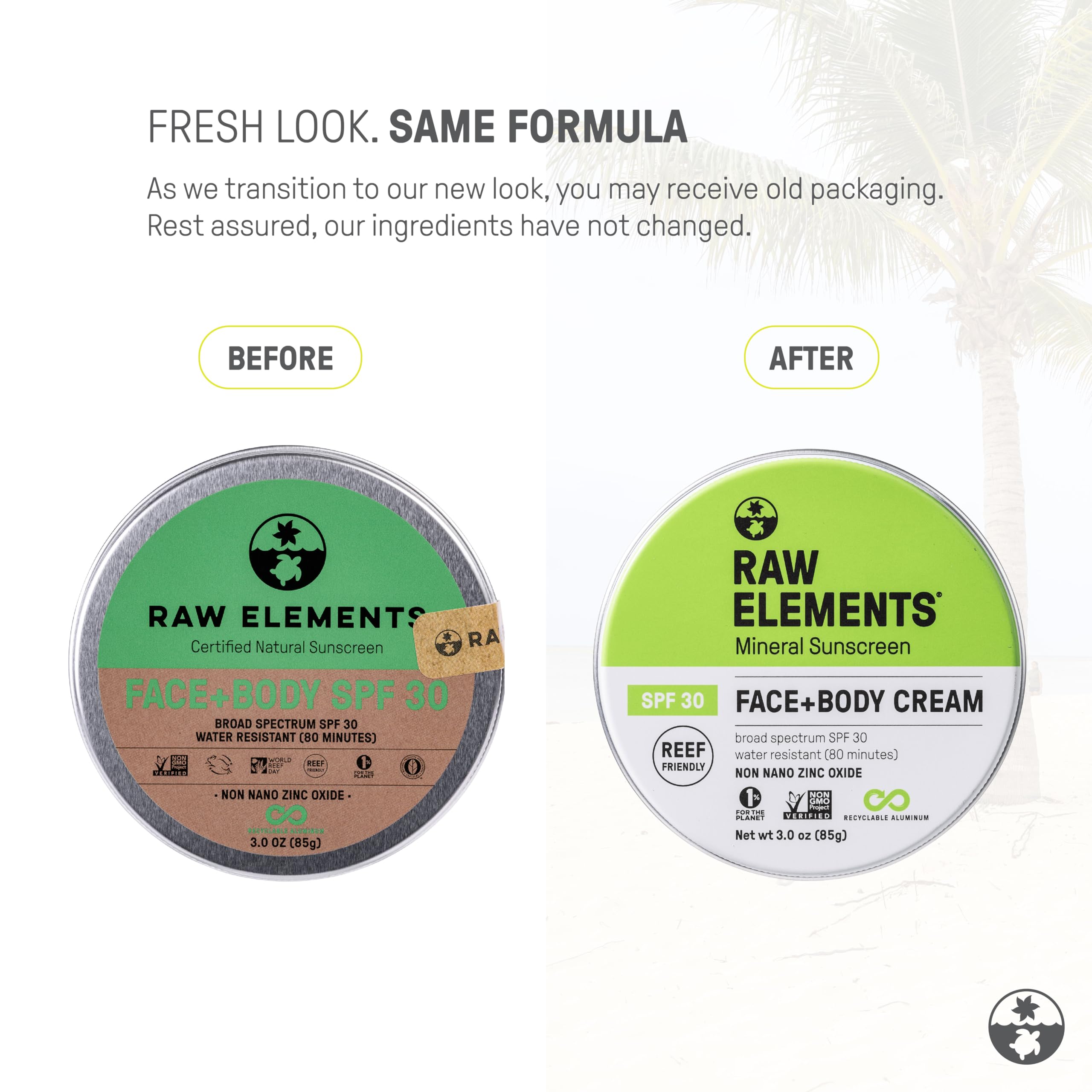 Raw Elements Face And Body Mineral Sunscreen Spf 30 Tin, Organic Sunblock Daily Protection, Non Toxic Reef Safe, Water Resistant