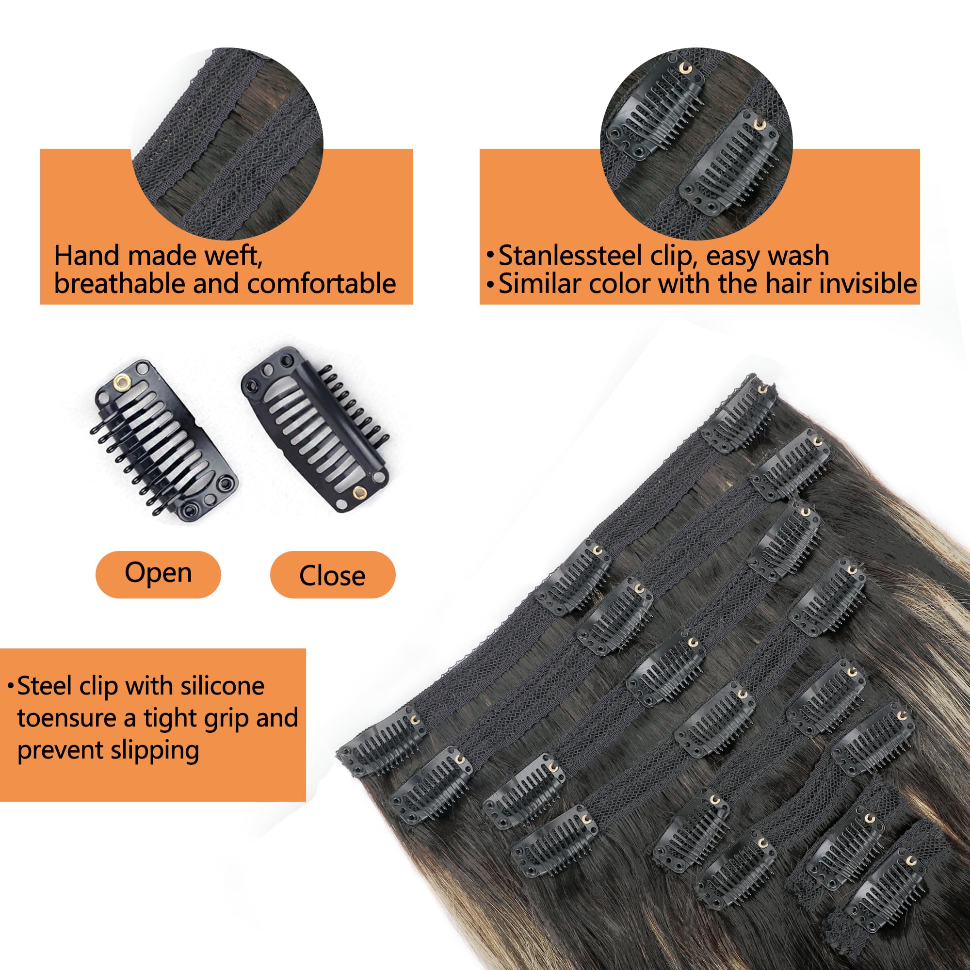 Fb27 Highlight Ombre Clip In Hair Extensions Real Human Hair Straight Clip In Black To Blonde Human Hair Extensions Balayage Cli