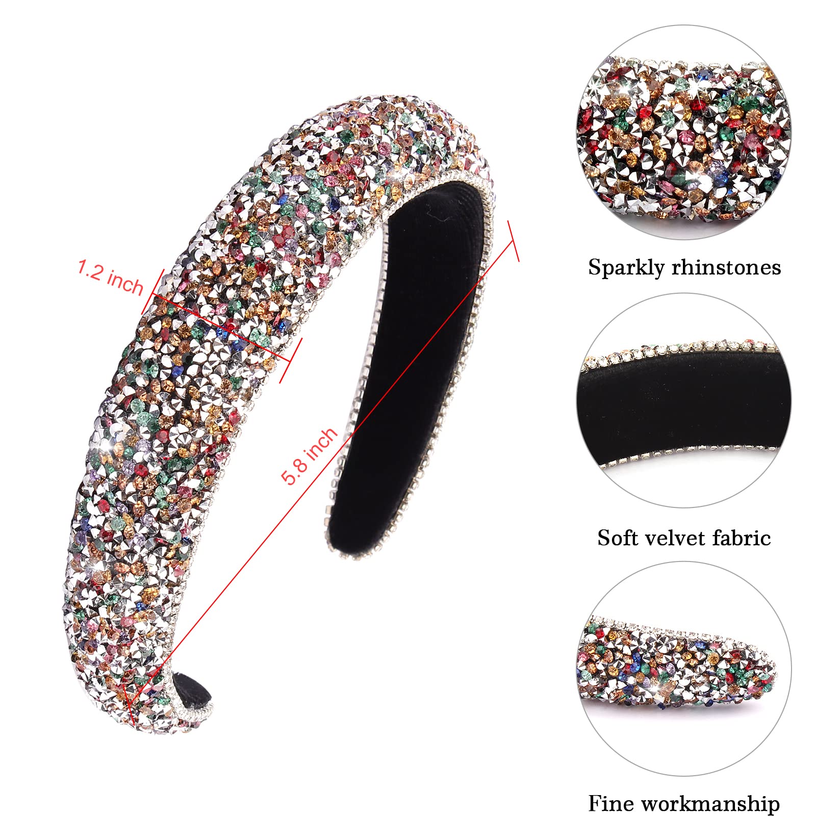Wecoe Rhinestone Headband Baroque Retro Colorful Headband Bling Diamond Padded Headband Glitter Sparkle Headbands Fashion Headba