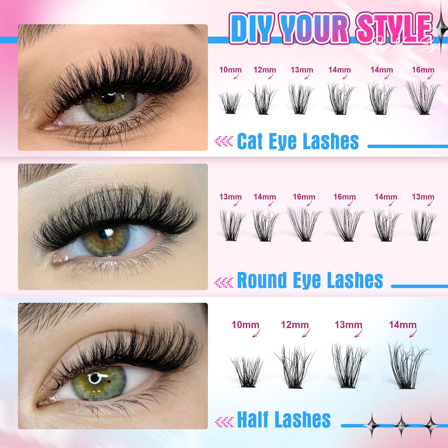 Lash Clusters 330Pcs Cluster Eyelash Extensions 40D Individual Lashes Fluffy D Curl Lash Clusters Extension Diy Wispy Volume Fal