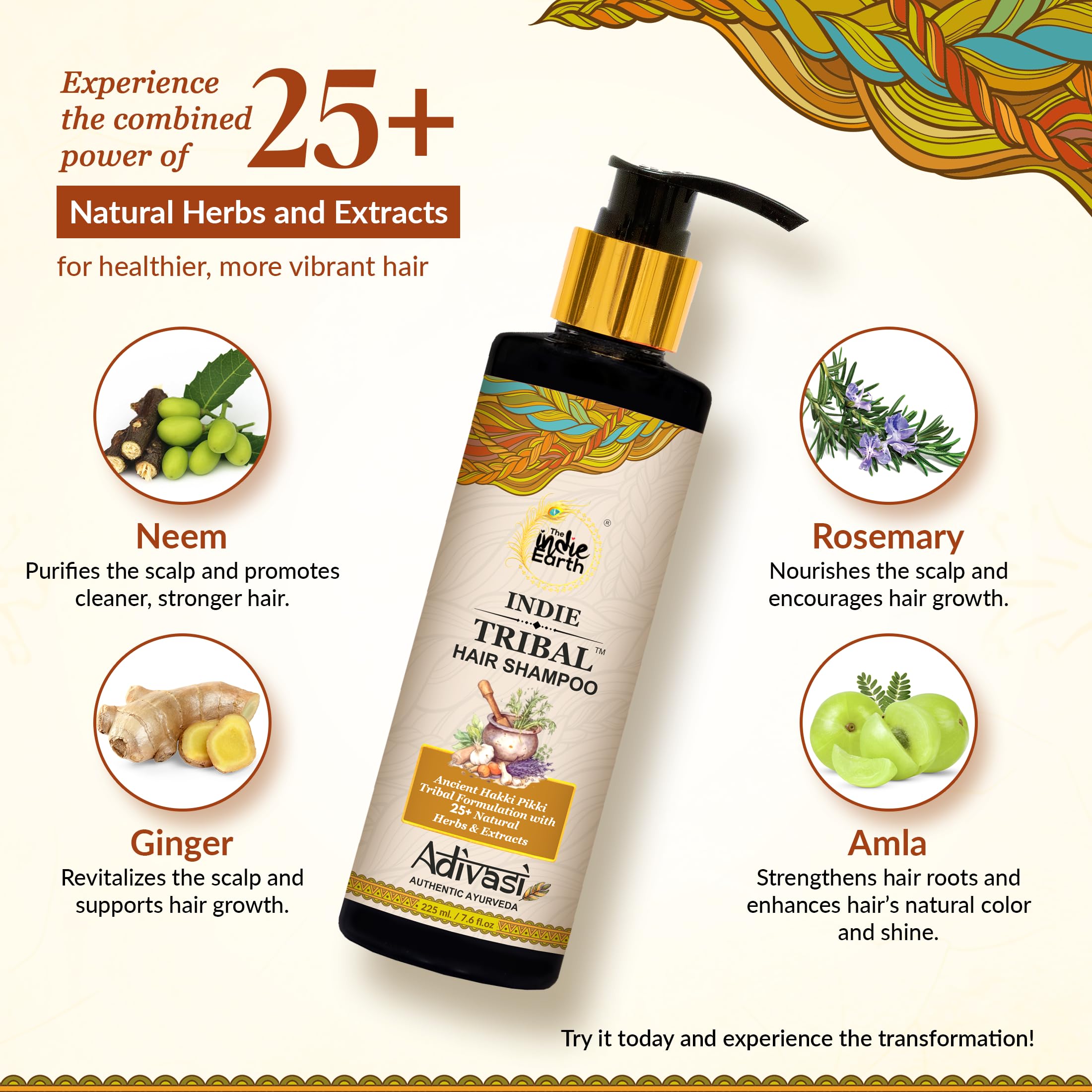 The Indie Earth Indie Tribal (Adivasi) Hair Shampoo Infused With 25+ Powerful Ingredients, Deep Cleanses Strengthens & Fortifies