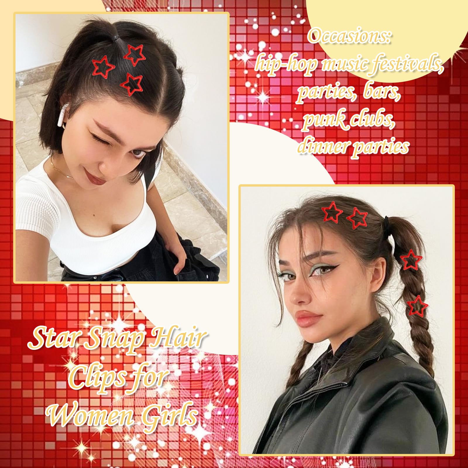 Naiska 12Pcs Red Star Hair Clips Metal Non-Slip Snap Hair Clips And Barrettes Y2K Halloween Party Star Hair Accessories For Wome
