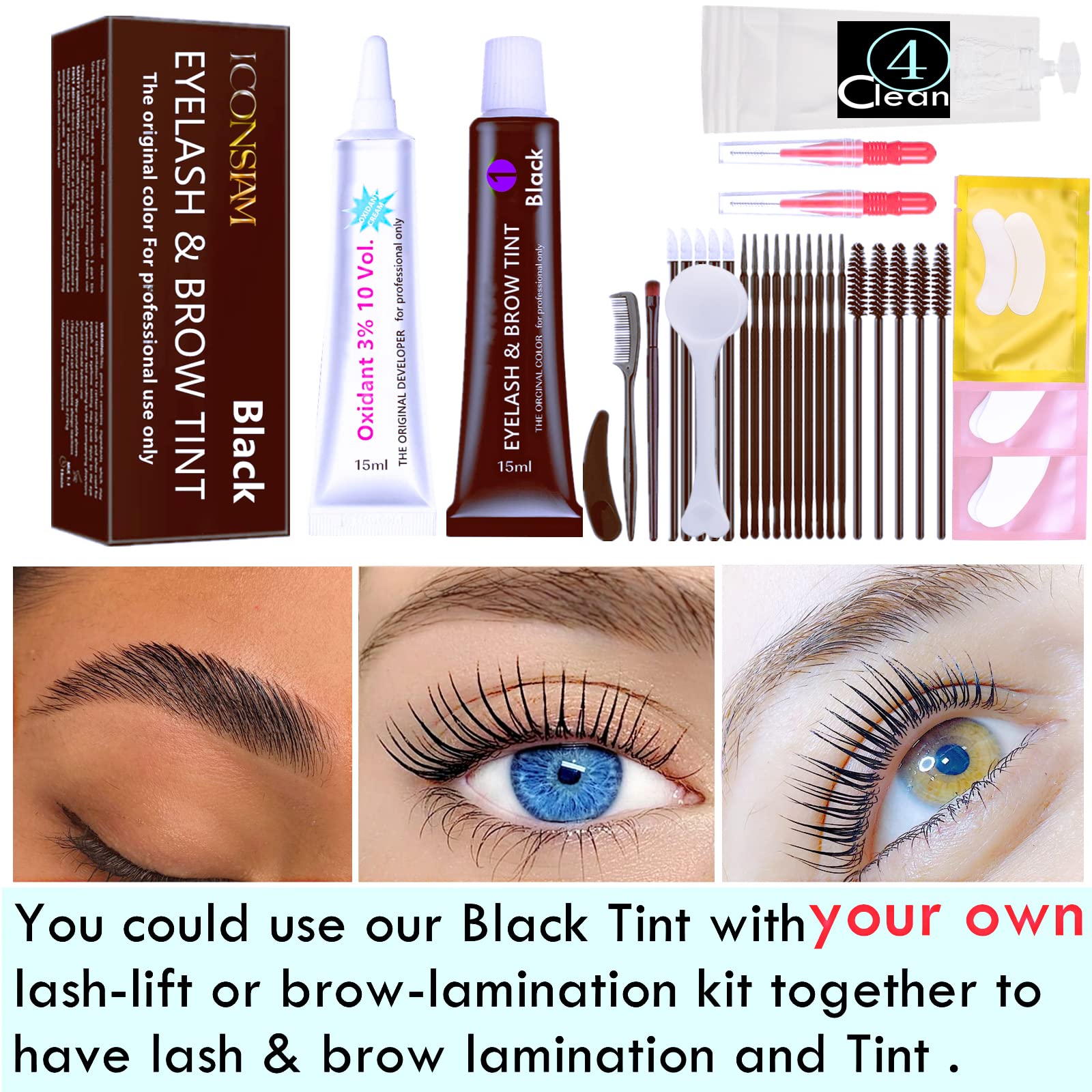 Black Lash Tint Kit, Keratin Black Eyelash Dye and Eyebrow Tint, 6 Week Voluminous Brow Tint, Tinting Look For Lash Perm/Lift/La