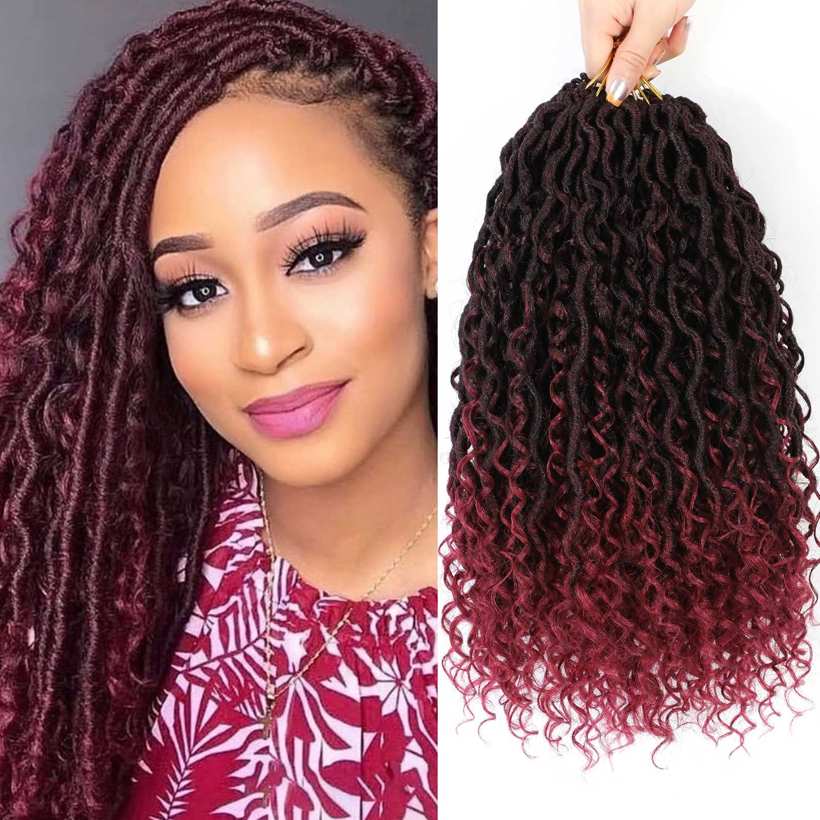 Col Bling 14 Inch 8 Packs Goddess Locs Crochet Hair Ombre Burgundy Faux Locs Crochet Hair for Women Pre Looped River Locs Croche