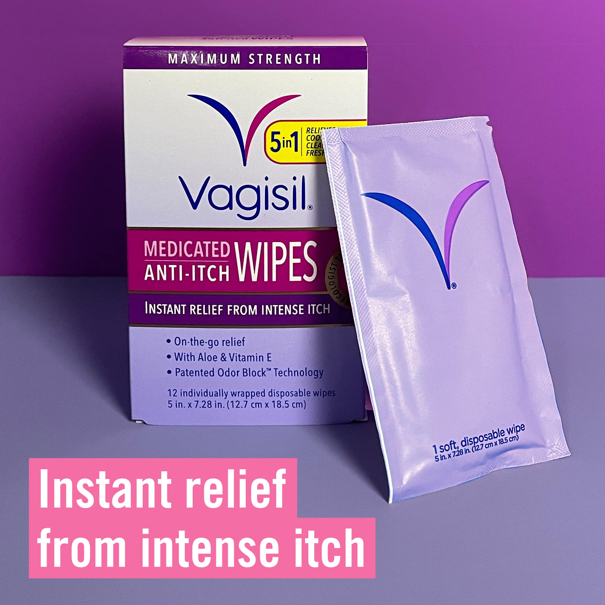 Vagisil Anti-Itch Medicated Feminine Intimate Wipes, Maximum Strength, 12 Count (Pack of 1), Gynecologist Tested