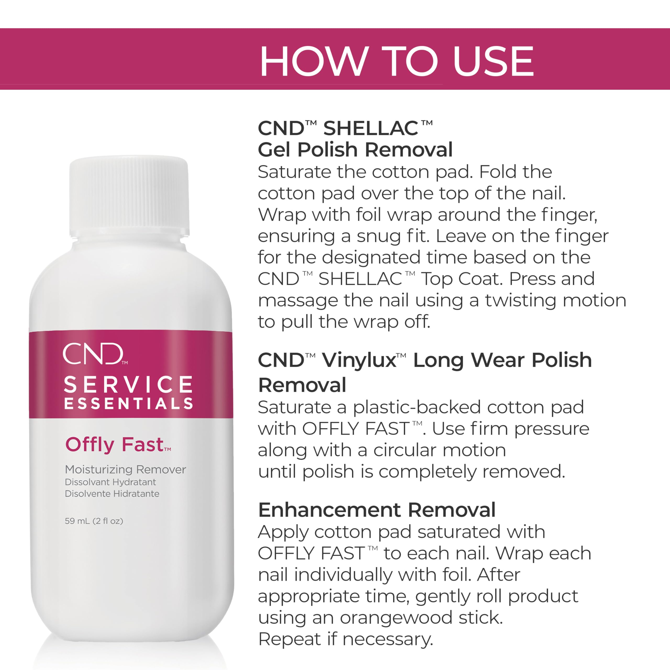CND Offly Fast Moisturizing Remover with Macadamia & Vitamin E Oils, 2.0 Fl Oz - Safely Removes CND Shellac & Vinylux Polish, Clear