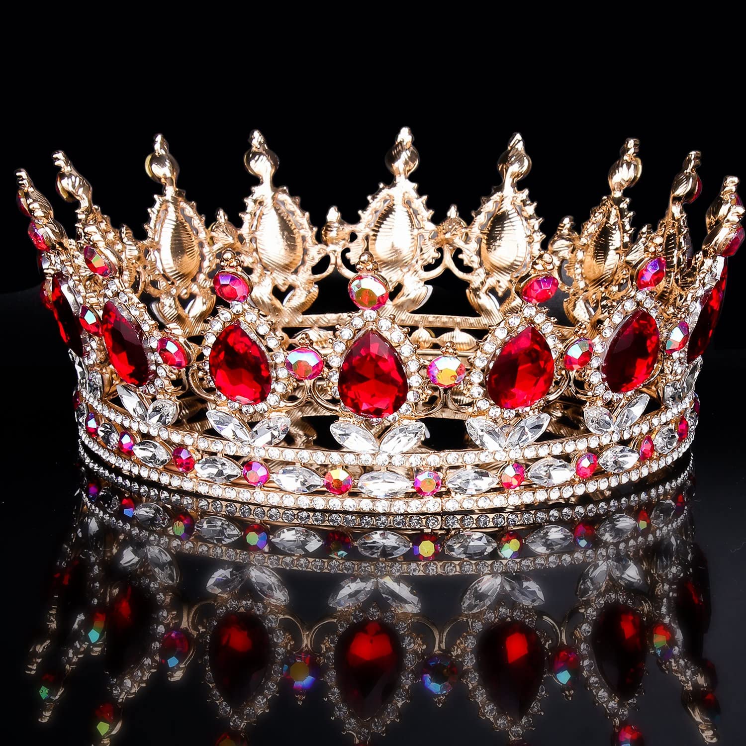 COCIDE Gold Crown for Women Red Crystal Wedding Tiara and Crowns for Girls Rhinestones Queen Headband Princess Gem Hair Accessor