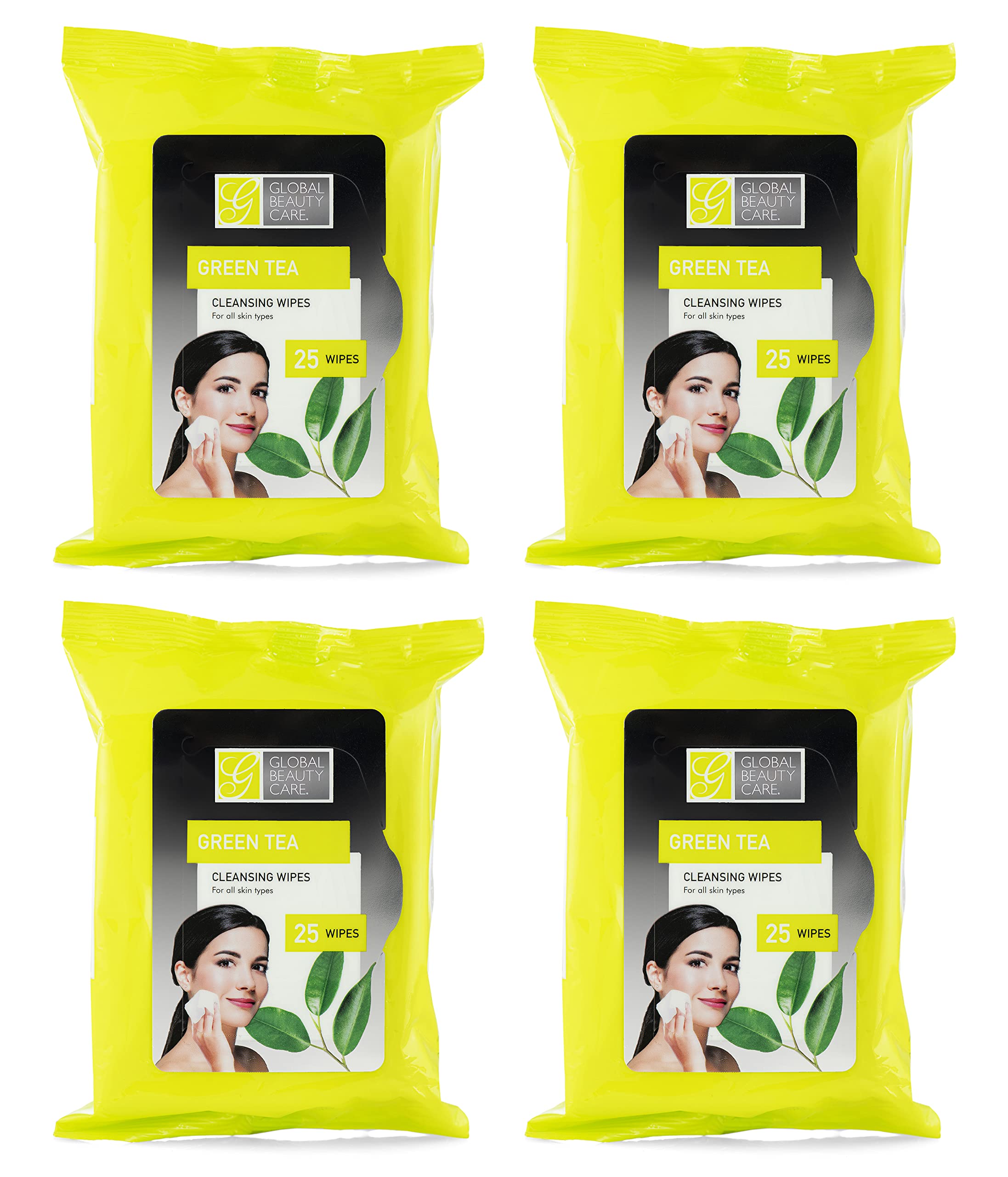 Global Beauty Care Bulk Cleansing Wipes Premoistened 4 Pack Of Green Tea Cleansing Cloths Makeup Removal Wipes - Great For Trave