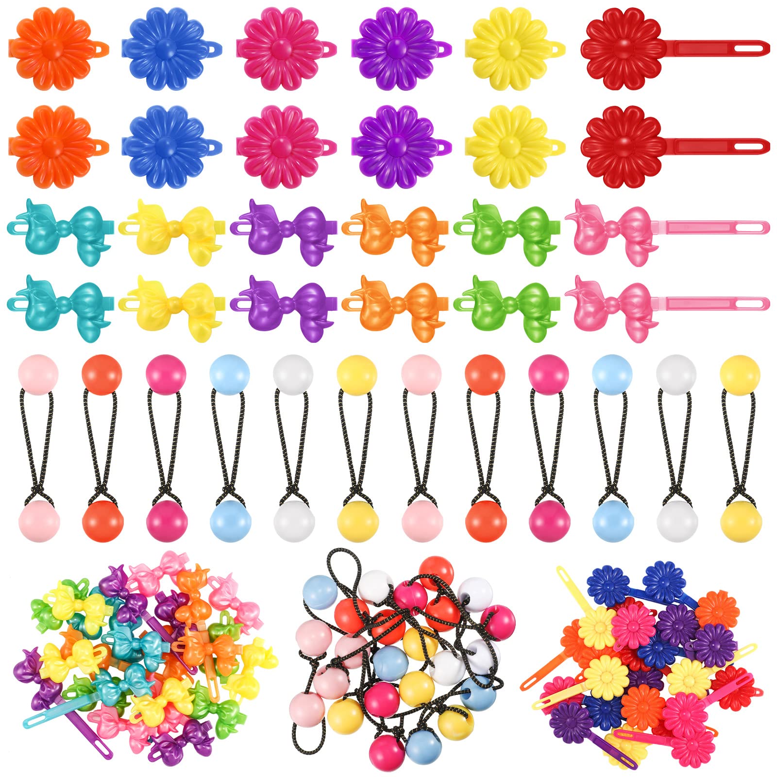 60 Pcs Self Hinge Hair Barrettes for Girls Ball Bubble Hair Accessories 80s 90s Assorted Hair Clips Elastic Ponytail for Baby To