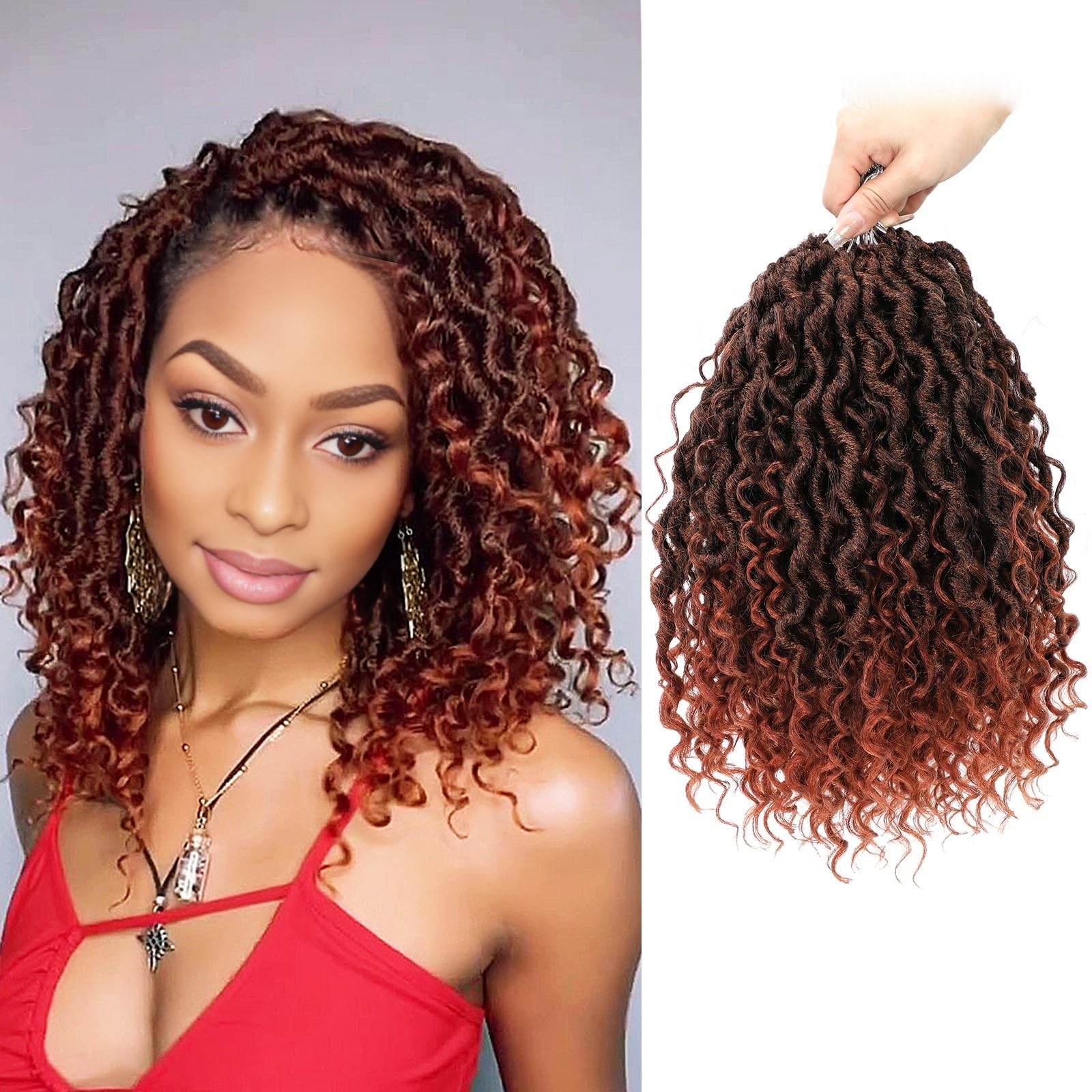 Forevery Goddess Locs Crochet Hair 14 Inch Goddess Faux Locs Crochet Hair for Black Women 6 Packs, Ginger Crochet Locs With Curl