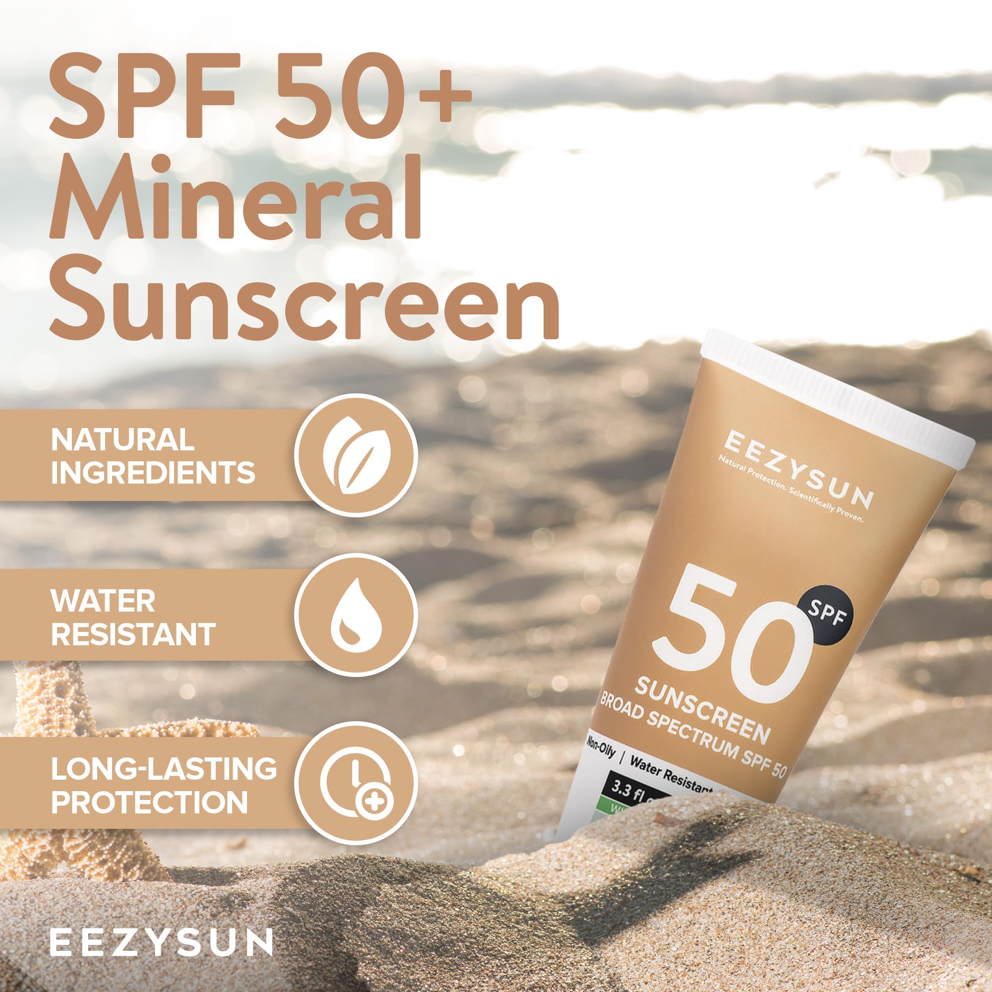 Eezysun Mineral Spf 50 Sunscreen | Infused With Aloe Vera | Vegan And Cruelty-Free | Hawaii 104 Reef Act Compliant | Broad Spect