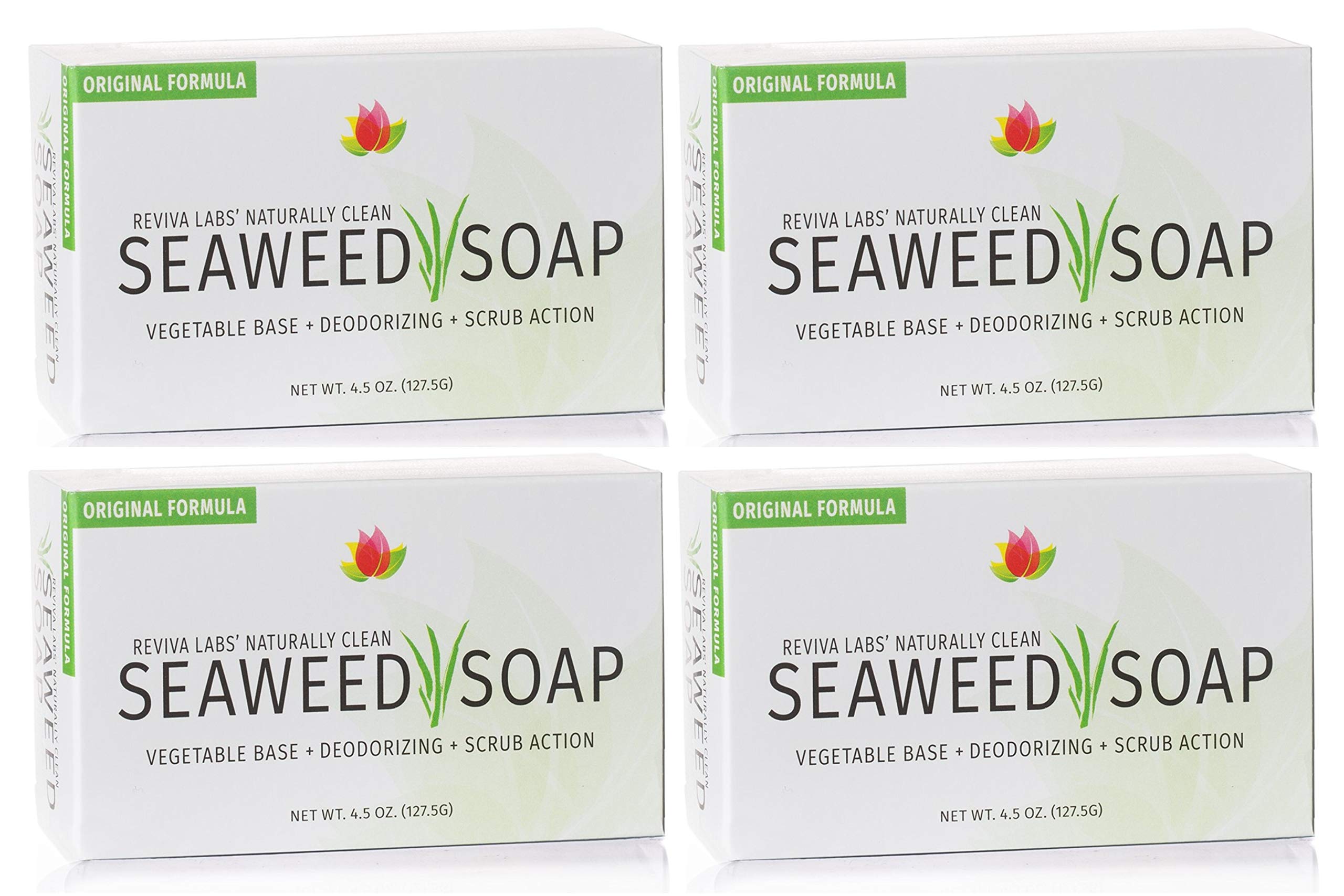 Reviva Seaweed Soap - 4 Pack - Organic Seaweed Face Scrub And Exfoliating Body Scrub Soap Bar - 4.5 Oz. Vegetable Base Natural B