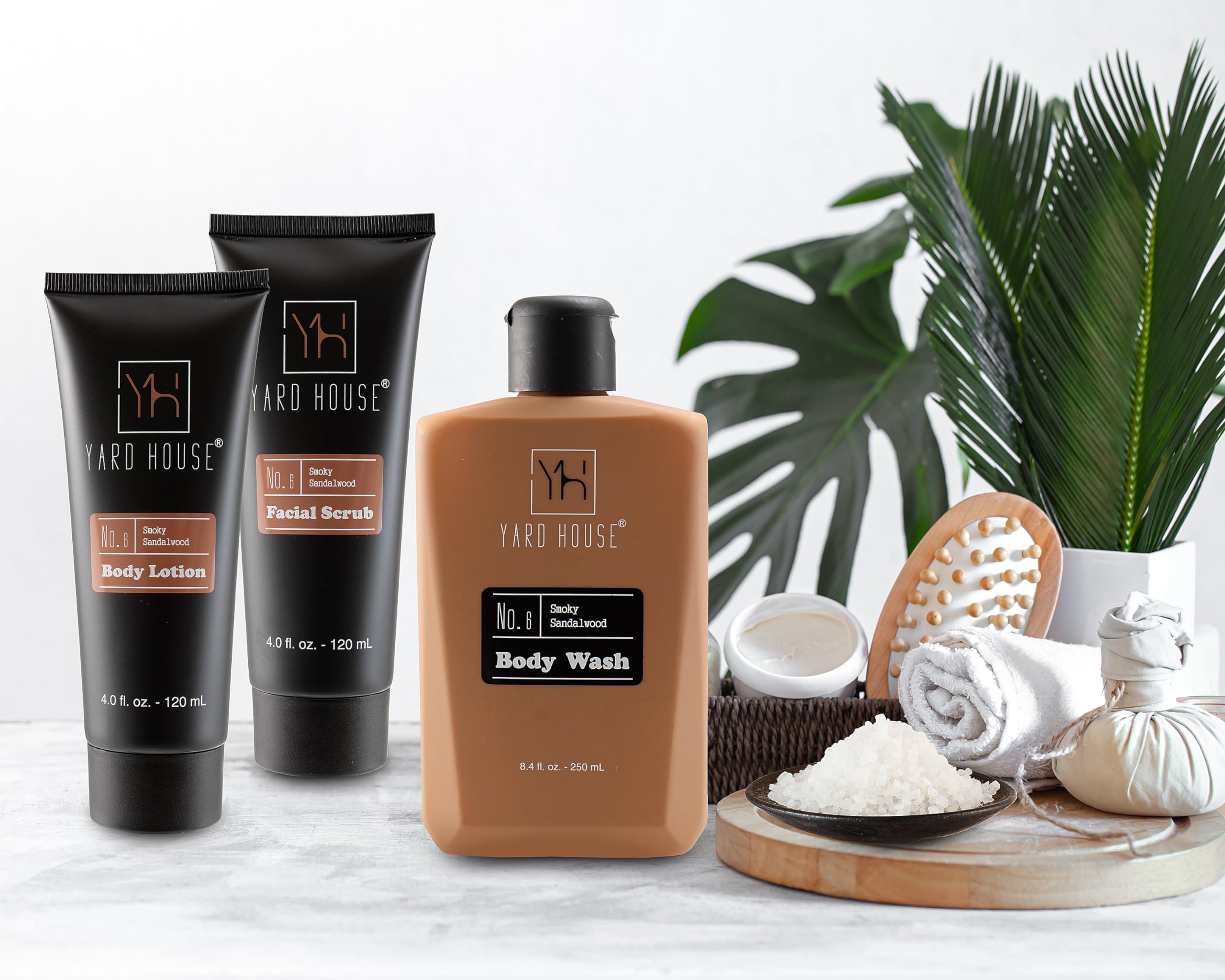 Yard House Luxury Mens Bath And Body Gift Set Basket For Him - Smoky Sandalwood - All Natural Skin Care Kit For Men W. Full Size