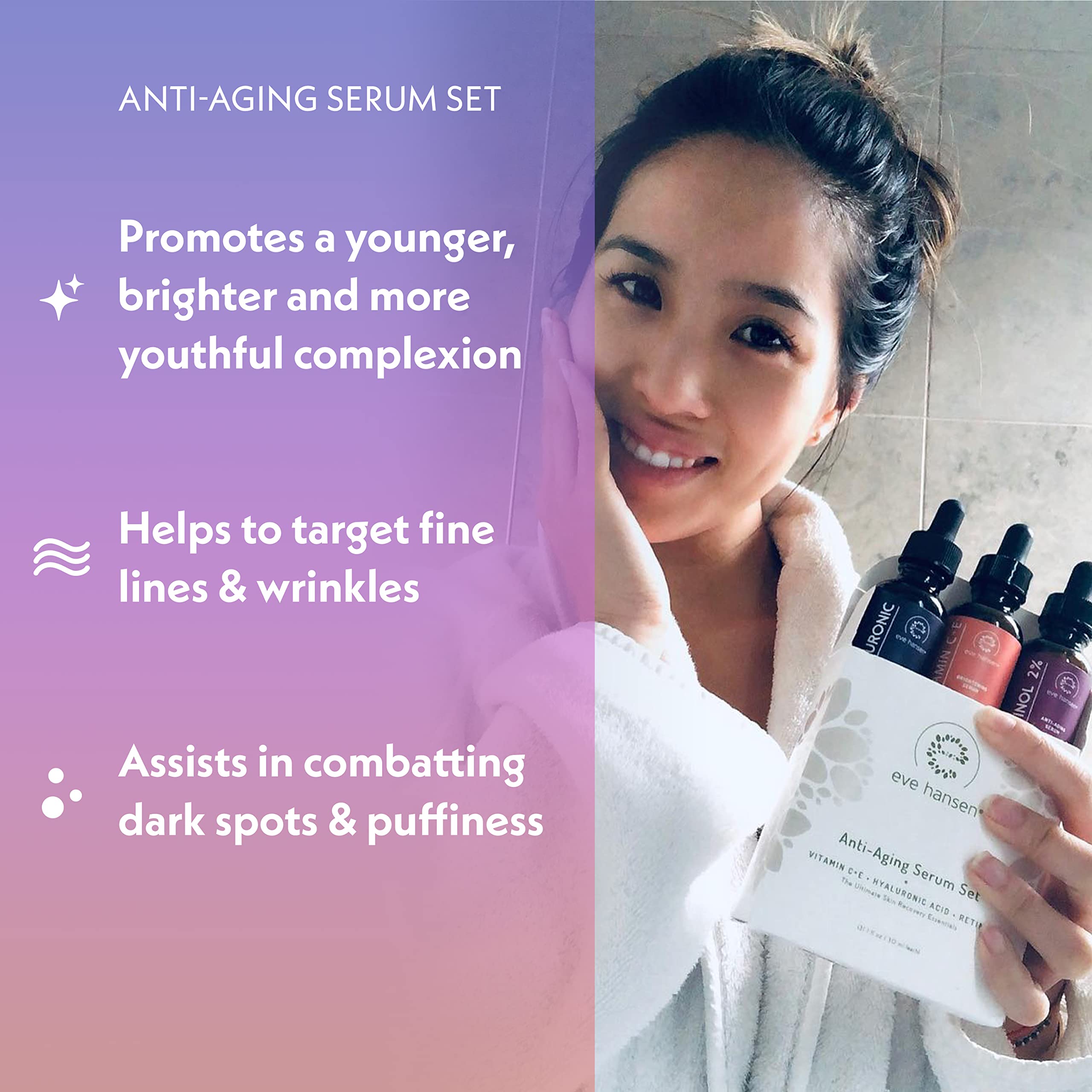 Eve Hansen Facial Serum Set | Vitamin C Serum, Hyaluronic Acid Serum, Retinol Serum | Hydrating and Anti-Aging Serum Set | 3x1 o