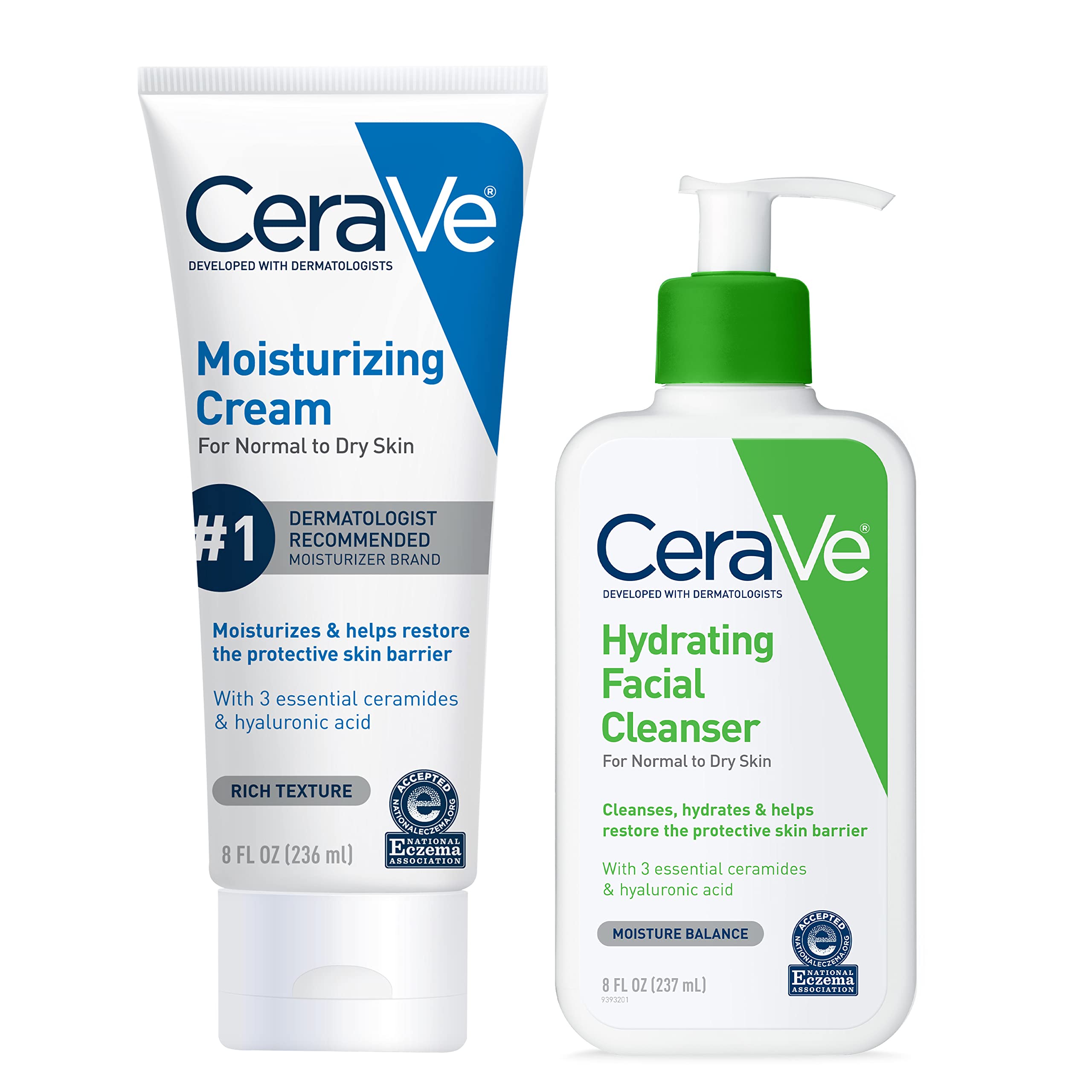 CeraVe Hydrating Skin Care Set - 8oz Moisturizing Cream & 8oz Facial Cleanser with Ceramides & Hyaluronic Acid