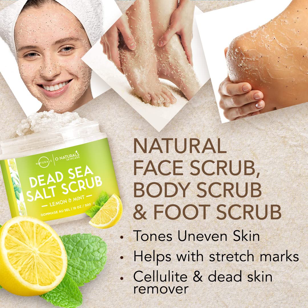 O Naturals Exfoliating Lemon Oil Dead Sea Salt Deep-cleansing Face & Body Scrub Anti-cellulite Tones Helps Oily Skin, Acne, Ingr
