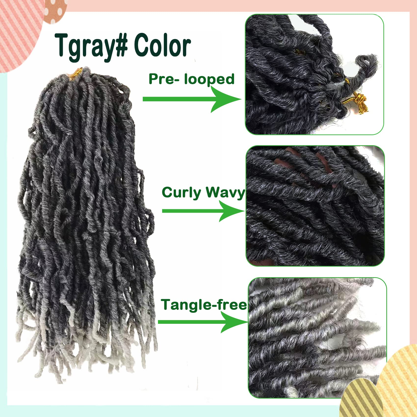 Paraglame 14 Inch Grey Soft Locs Crochet Hair, 8 Packs Faux Locs Crochet Braids, Pre Looped Goddess Soft Locs Crochet Hair For B
