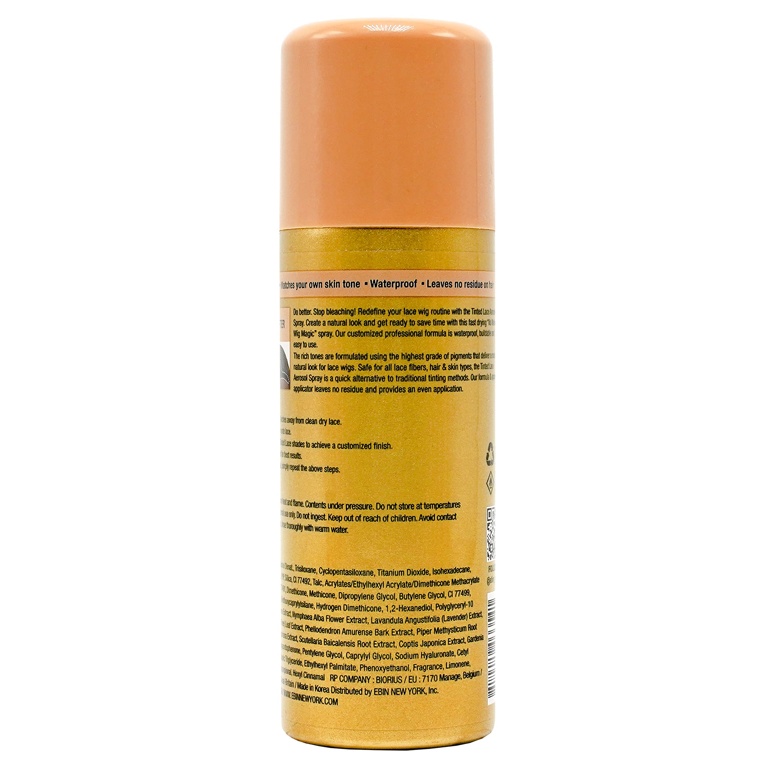 Ebin New York Tinted Lace Spray - Natural Beige, 2.7Oz/80Ml, Quick Dry, Water Resistant, No Residue, High Pigmentation, Even Spr