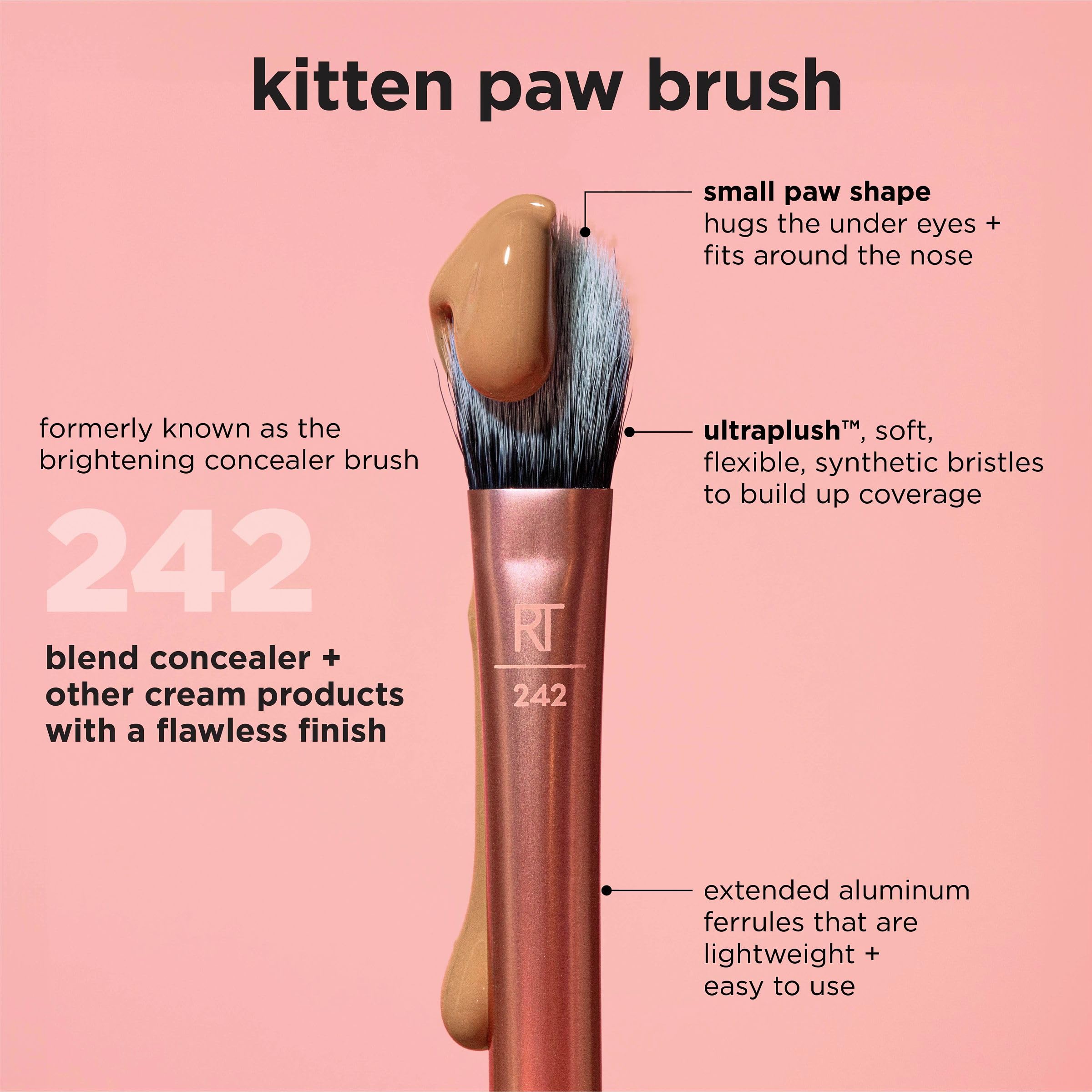 Real Techniques Brightening Concealer Makeup Brush, Viral Kitten Paw Brush Conceals Under Eyes, & Imperfections, Cover Dark Circ