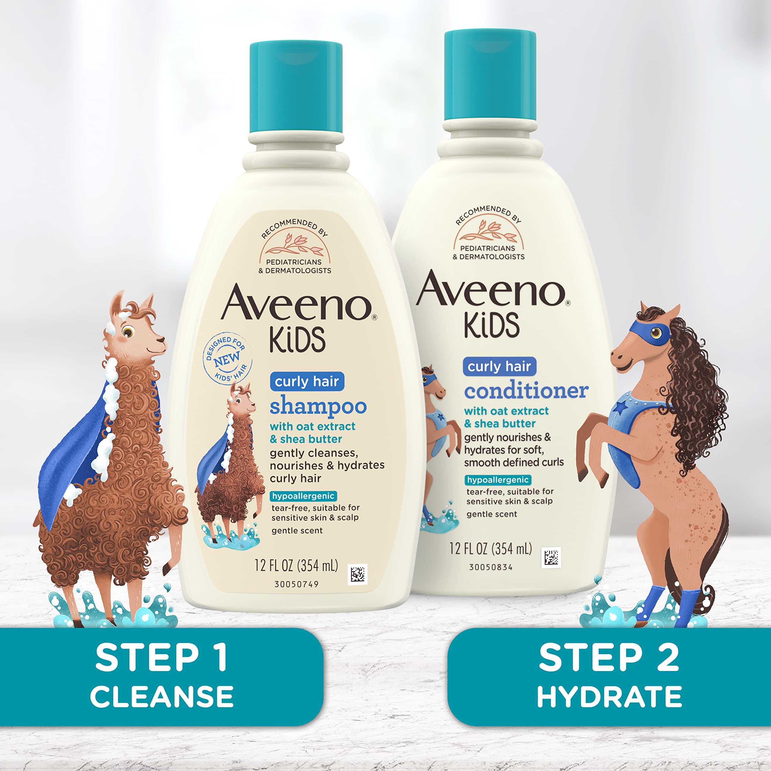 Aveeno Kids Curly Hair Conditioner With Oat Extract & Shea Butter, Gently Nourishes & Hydrates for Defined Curls, Tear-Free & Su
