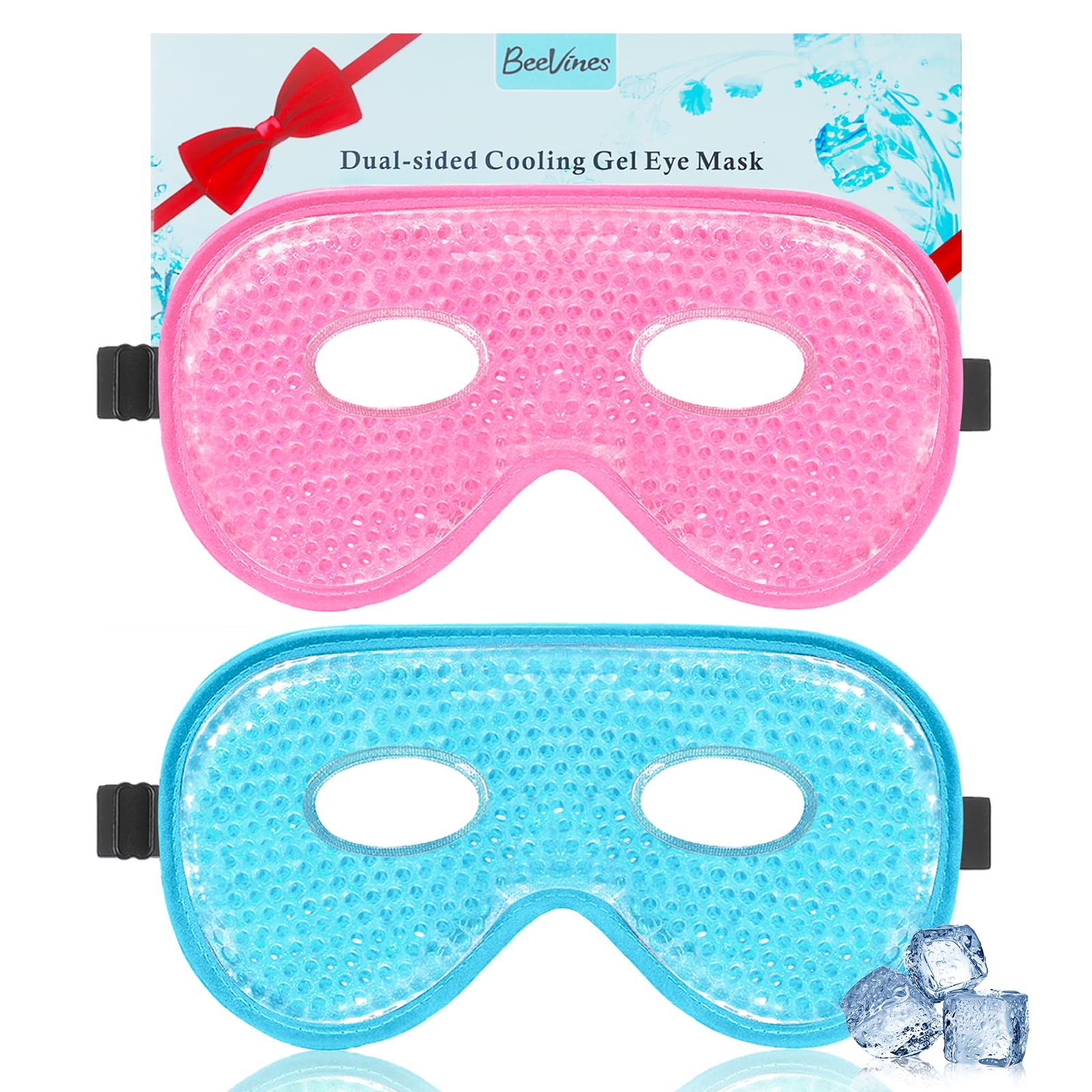 BeeVines Gel Eye Mask, 2 Pack XL Jumbo Size Cooling Ice Masks for Puffy Eyes for Men & Women, Cold & Warm Compress for Post Surg