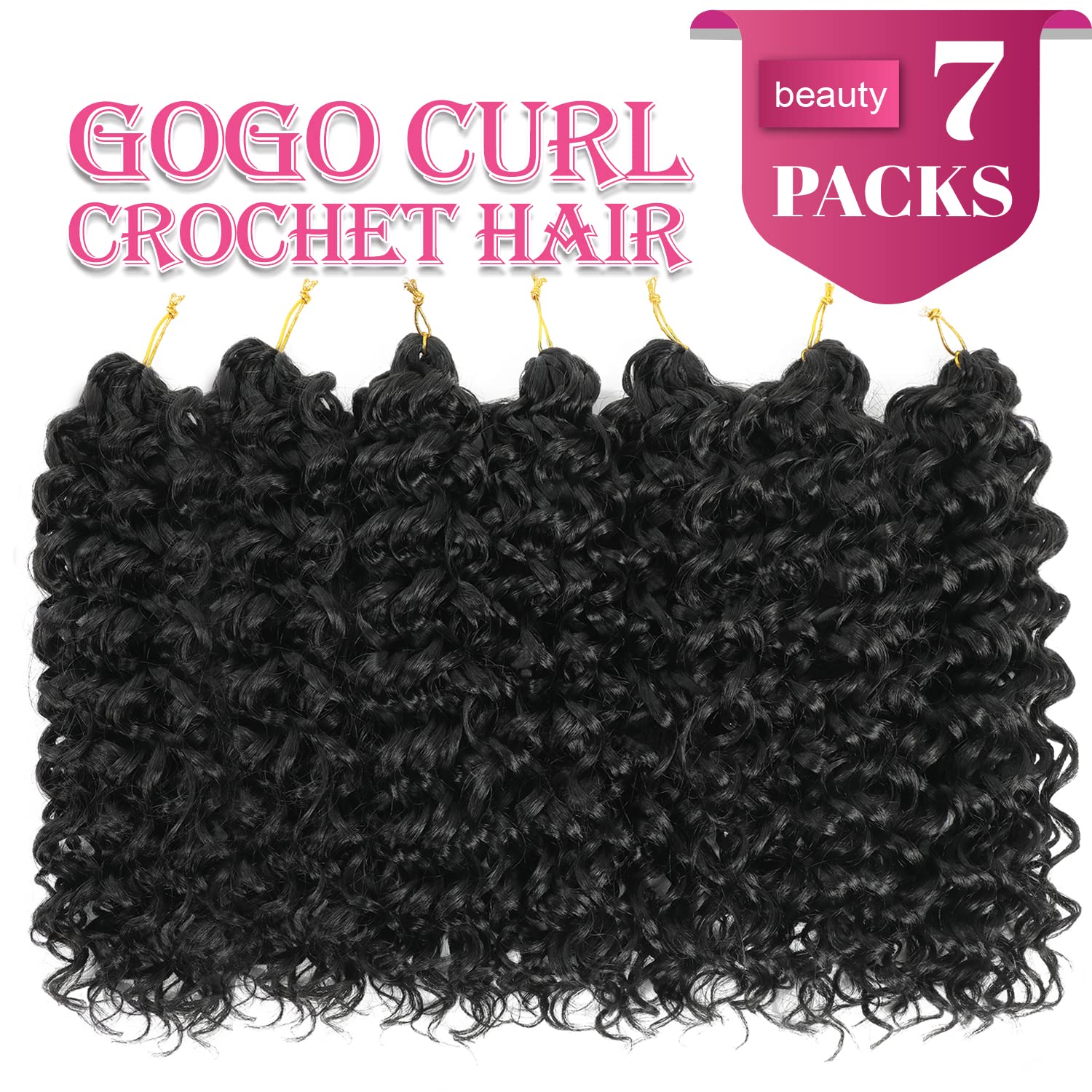Gogo Curl Crochet Hair 14 Inch 7 Packs Short Curly Crochet Hair For Blcak Women - Beach Curl Crochet Hair - Deep Wave Crochet Ha