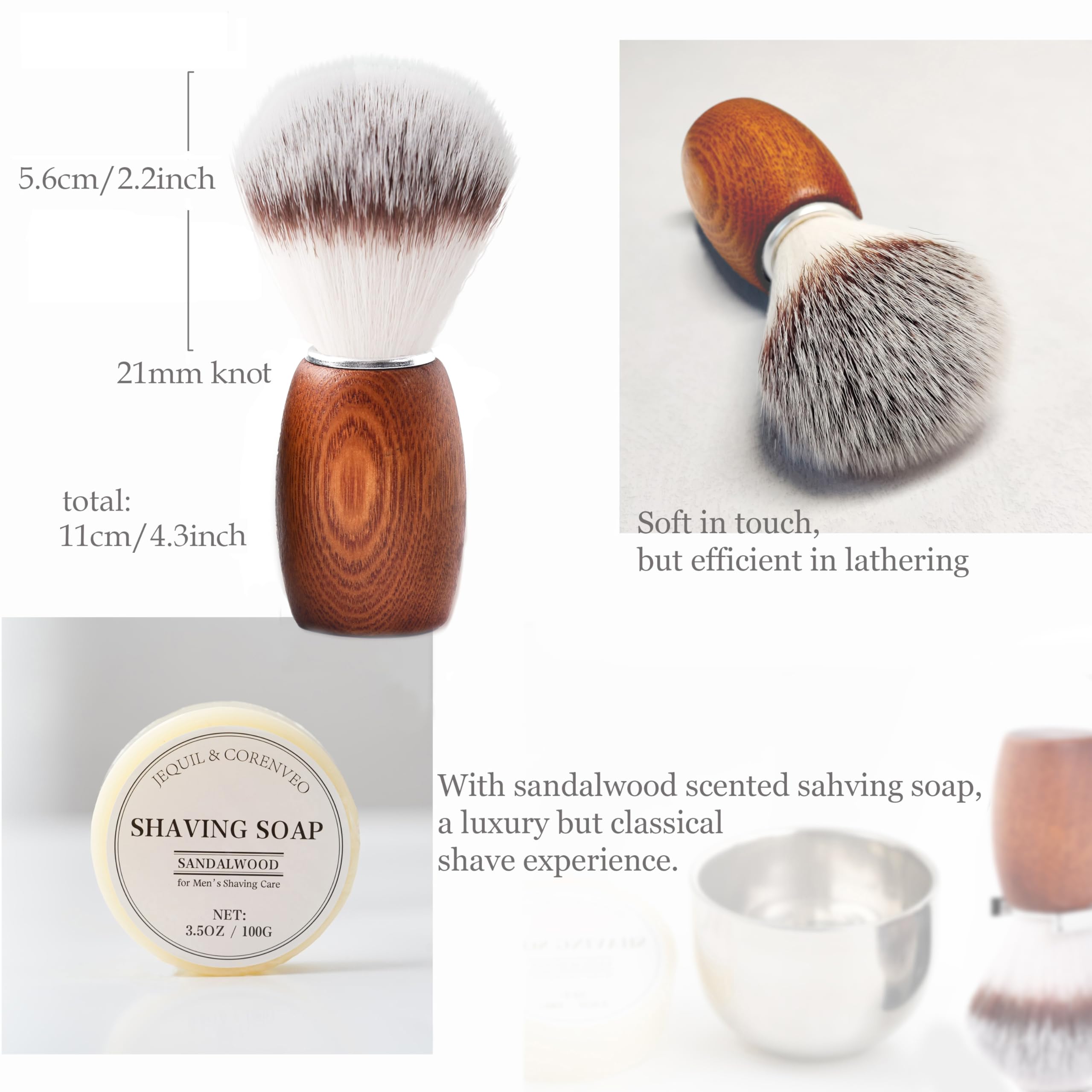 Shaving Brush Set For Men, 4Pcs Wooden Handle Shaving Brush With Shaving Soap, Stand And Steel Bowl
