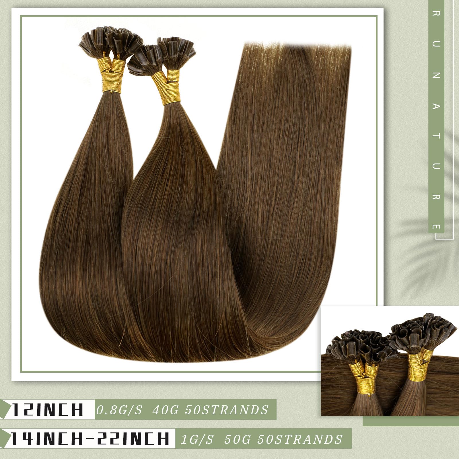Runature U Tip Hair Extensions Human Hair Dark Brown U Tip Human Hair Extensions 14 Inch U Tip Keratin Hair Extensions Human Hai