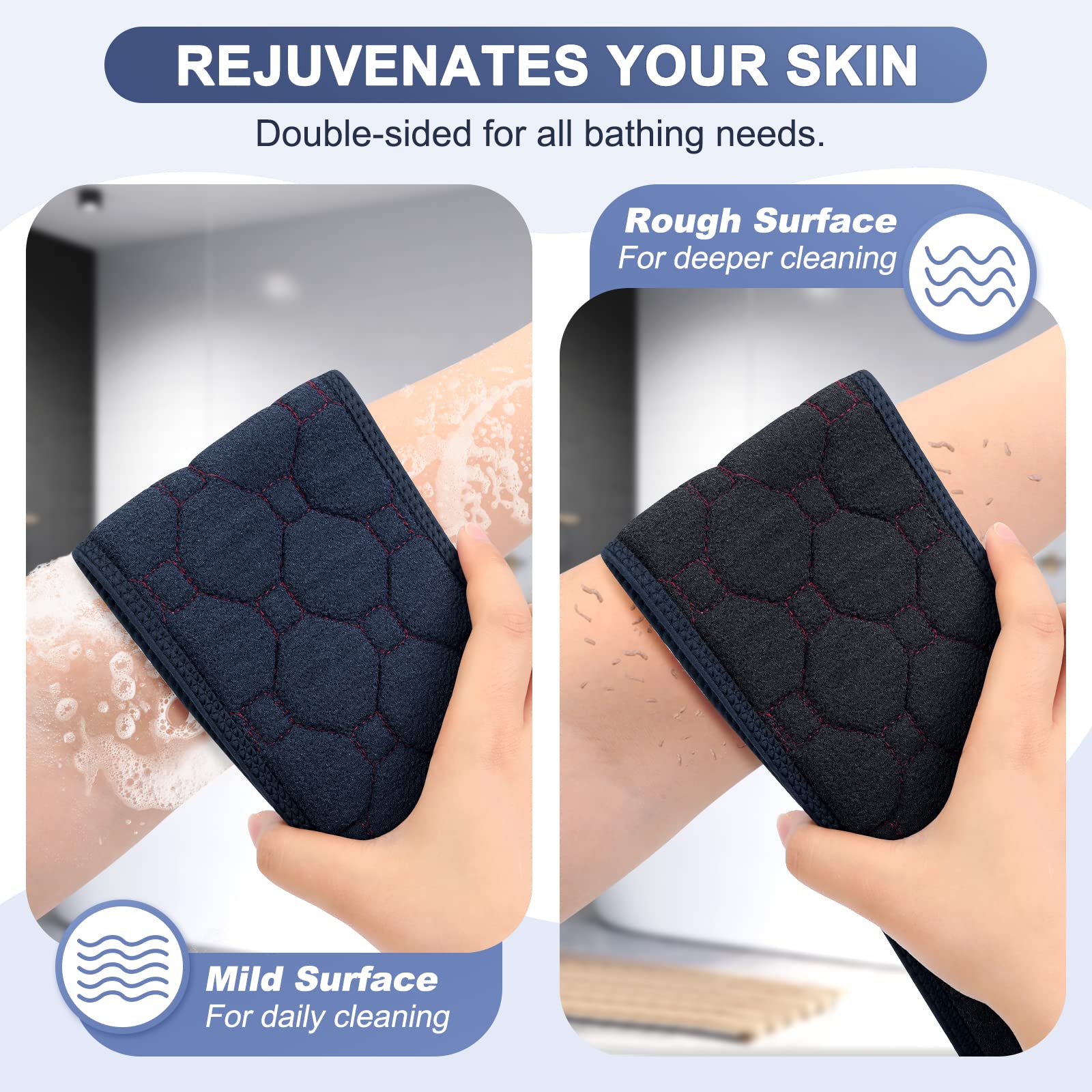 Exfoliating Back Scrubber With Handles, 38.5 Inch Double-Sided Back Exfoliator Body Scrub Towel, Exfoliating Washcloth Bath Tool