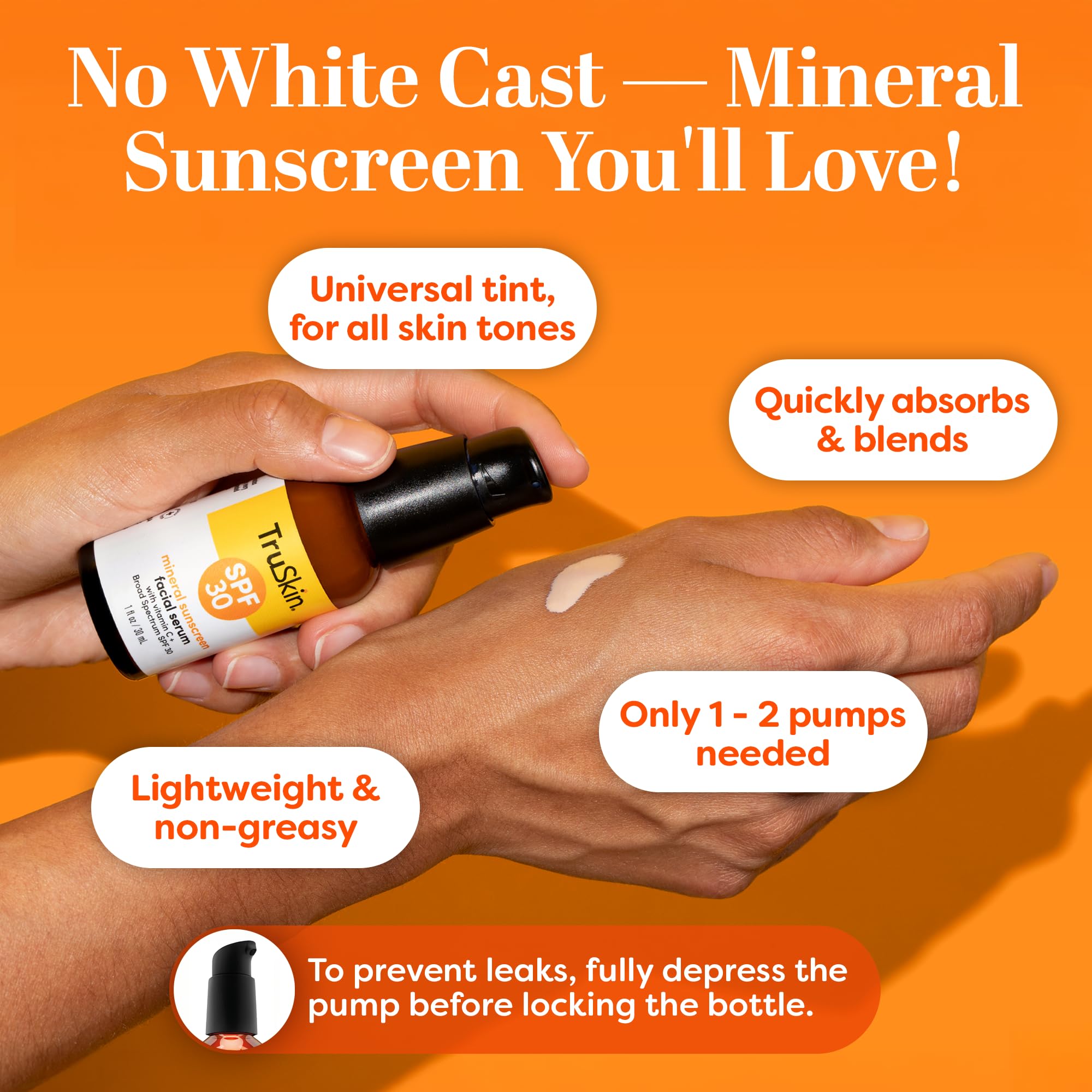 TruSkin Sunscreen Serum for Face - SPF 30 Universal Tinted Mineral Sunscreen Face Serum - Lightweight Transparent Finish - Zinc