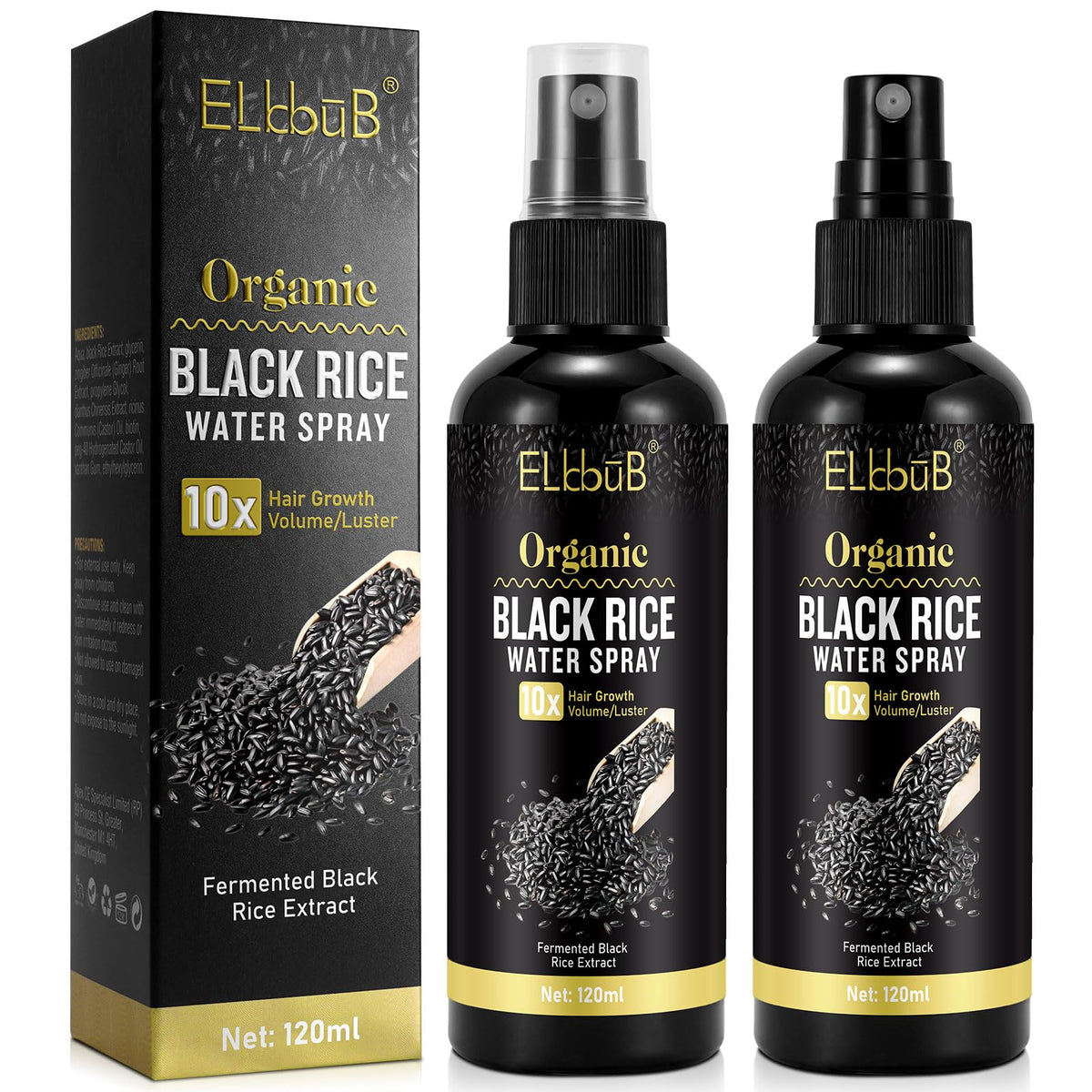 Black Rice Water Hair Growth Serum Spray - Natural Vegan Hair Regrowth Treatment For Men & Women With Castor Oil And Ginger - Id