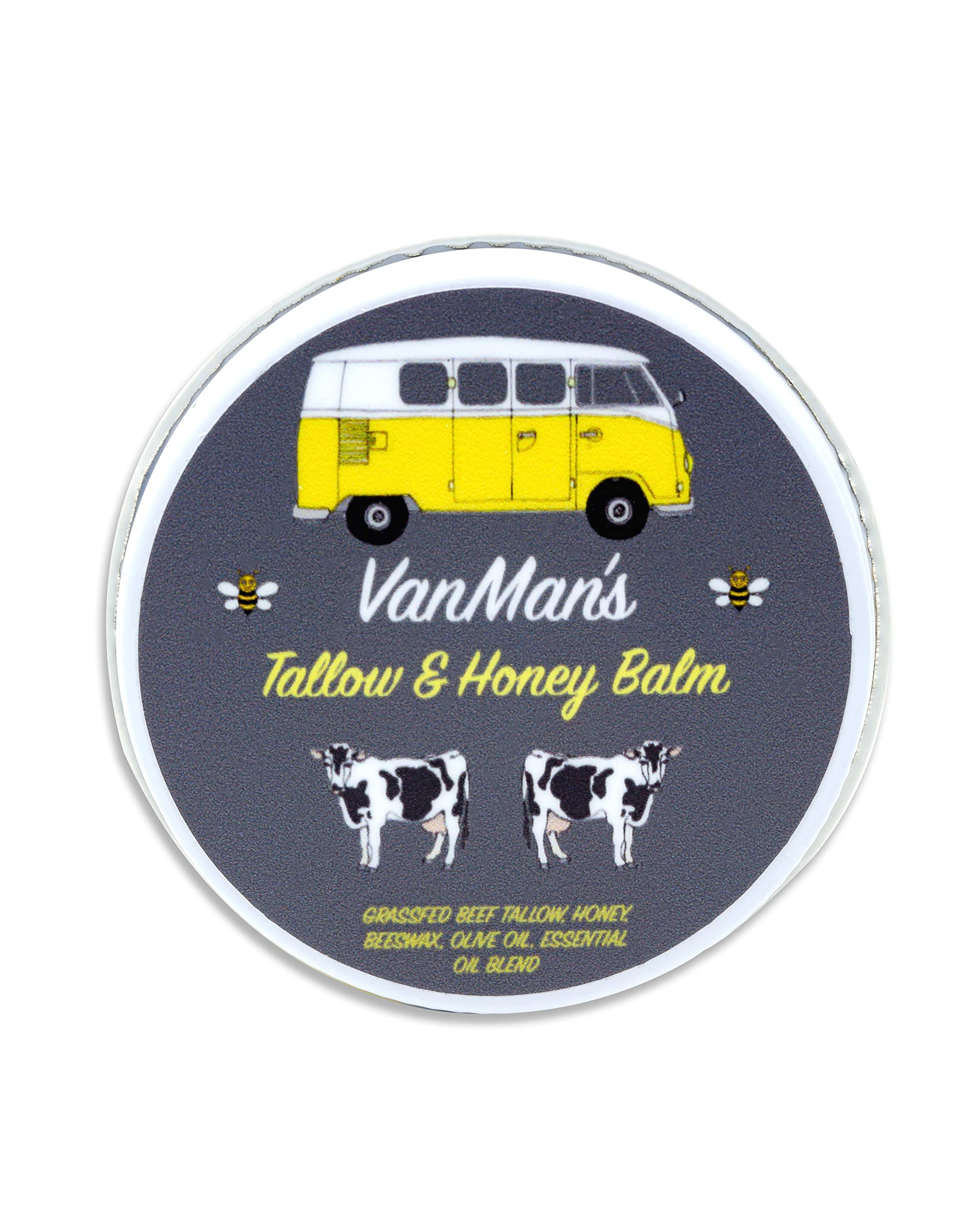 Vanman's Tallow and Honey Balm (2 oz) - Grass Fed Beef Tallow & Honey Balm w/Vitamins A, K, D, E, & Essential Oils - Tallow Mois