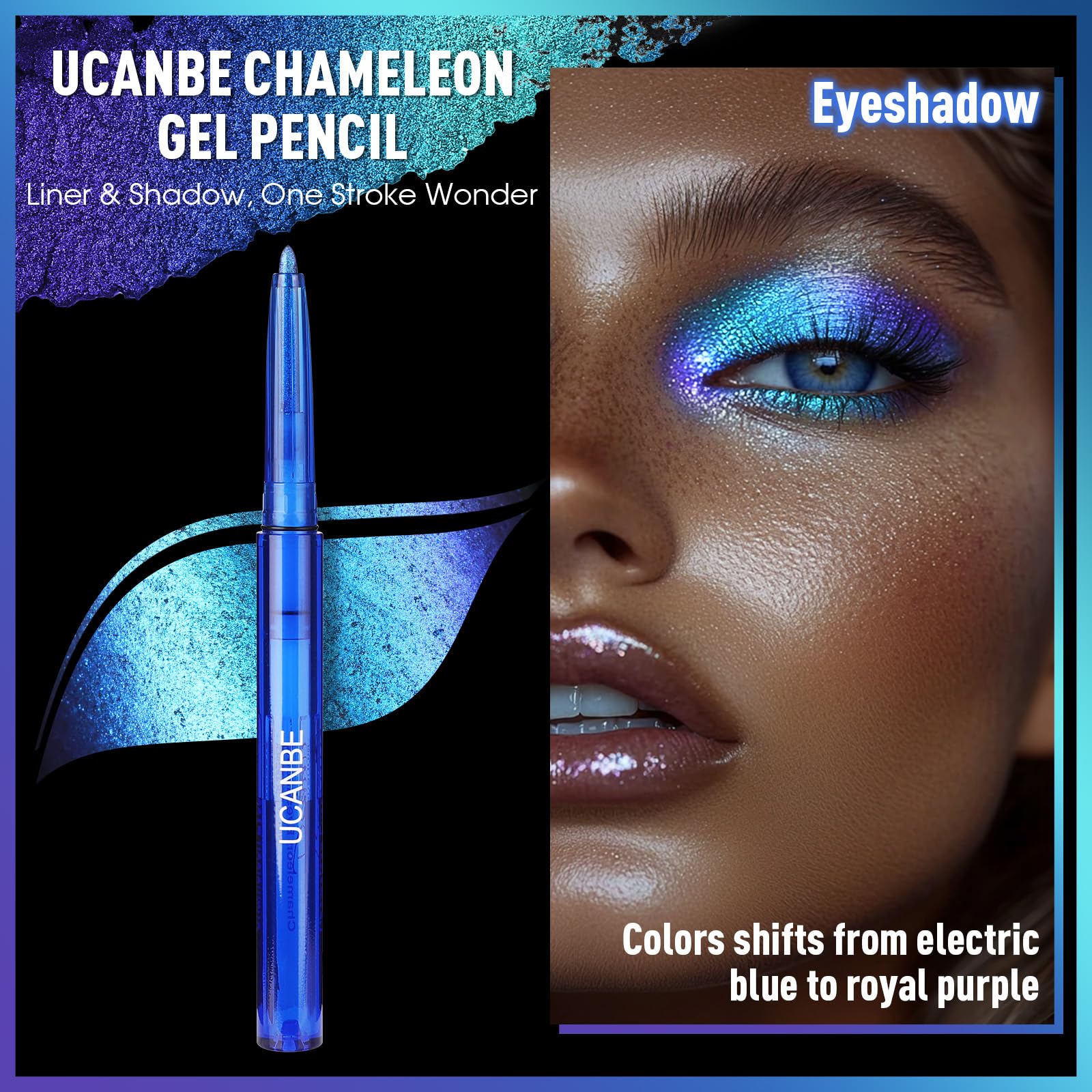 Ucanbe Chameleon Eyeshadow & Eyeliner Gel Pencil - Multichrome Shifting Colors Metallic Glitter Eye Makeup,Waterproof Long-Lasti