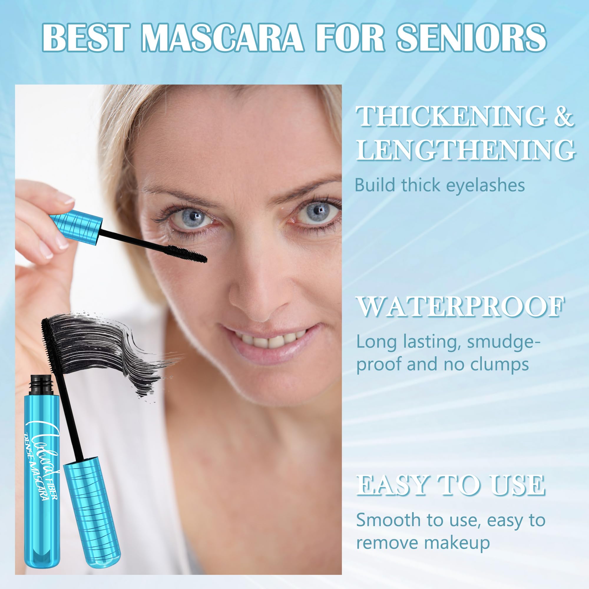 Lestpola Waterproof Volumizing Mascara for Seniors, 0.24 Fl Oz, Black, Hypoallergenic, Smudge-proof for Thinning Lashes